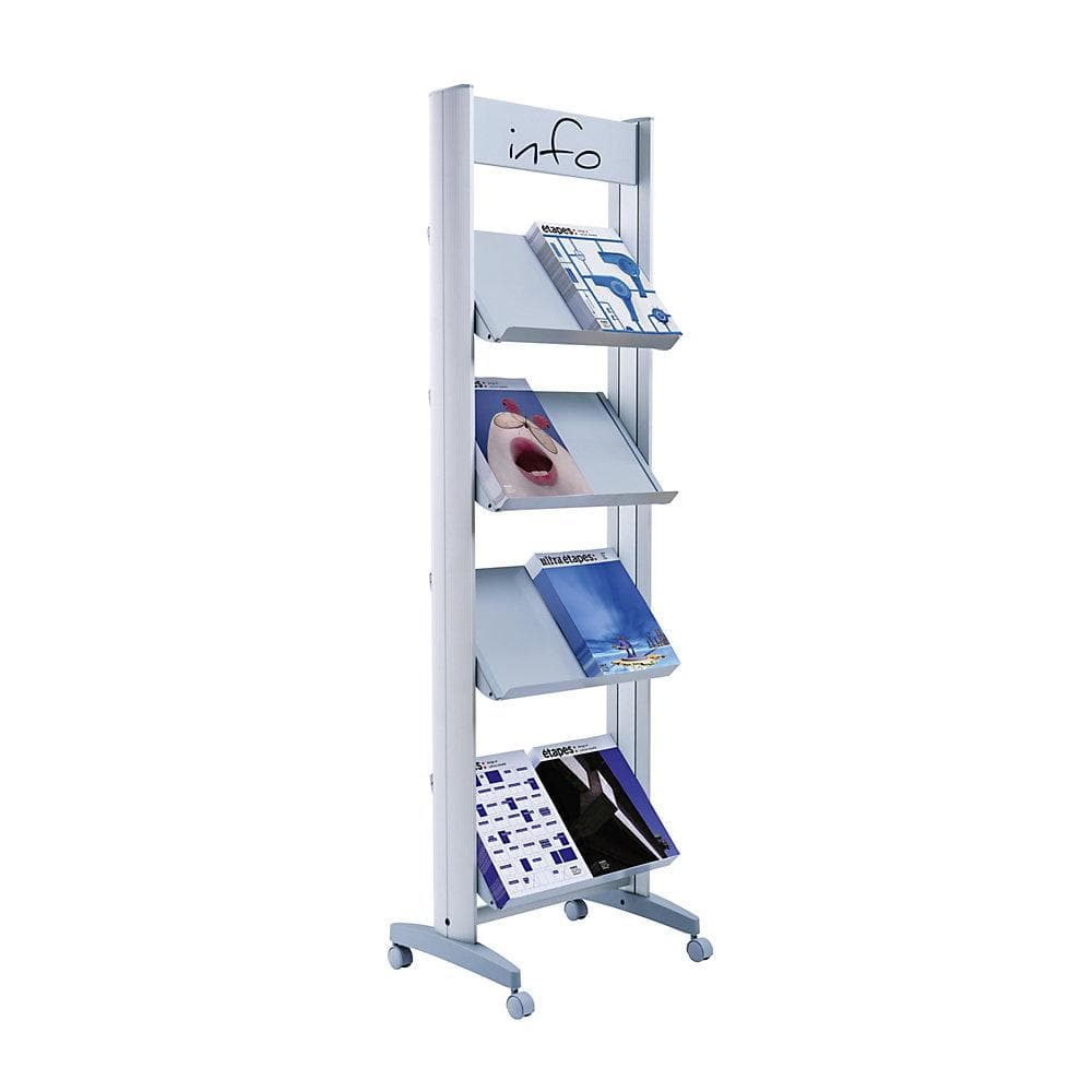 Paperflow Mobiler Metall-Prospektständer Grau mit verstellbaren Ablagen