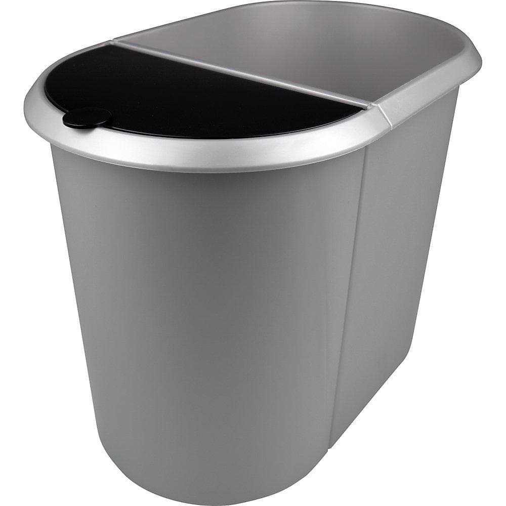 helit Papierkorb DUO 29L Kunststoff Silber/Schwarz mit Sortierfächern