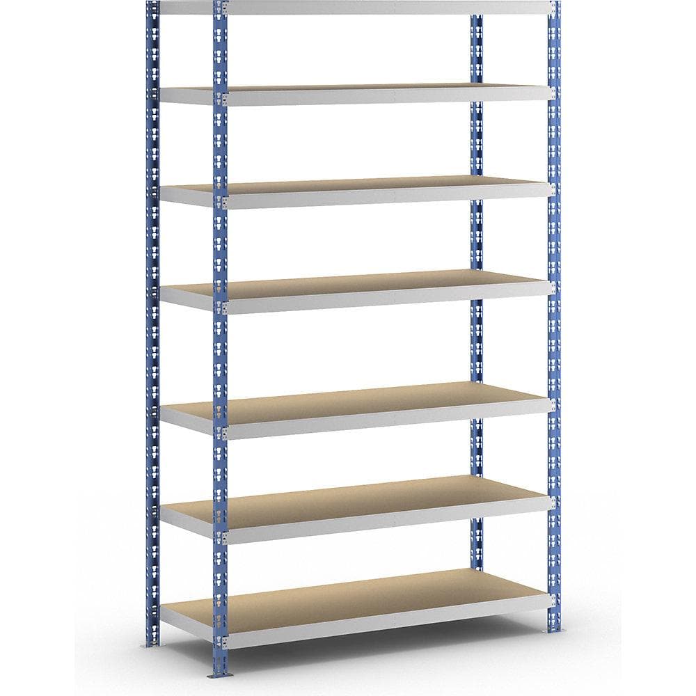 eurokraft basic Großfach-Steckregal Stahl blau grau Spanplatte