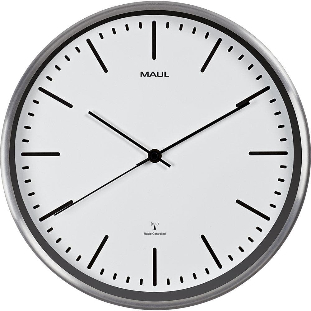 MAUL Wanduhr MAULfly Weiß Aluminium gebürstet Funkuhrwerk