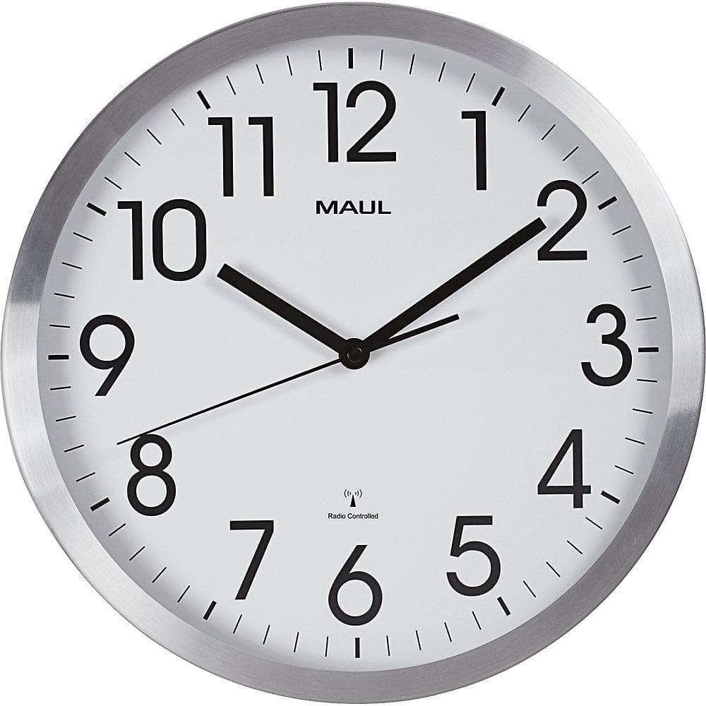 MAULmove Wanduhr Aluminium gebürstet rund 305mm Funkuhrwerk