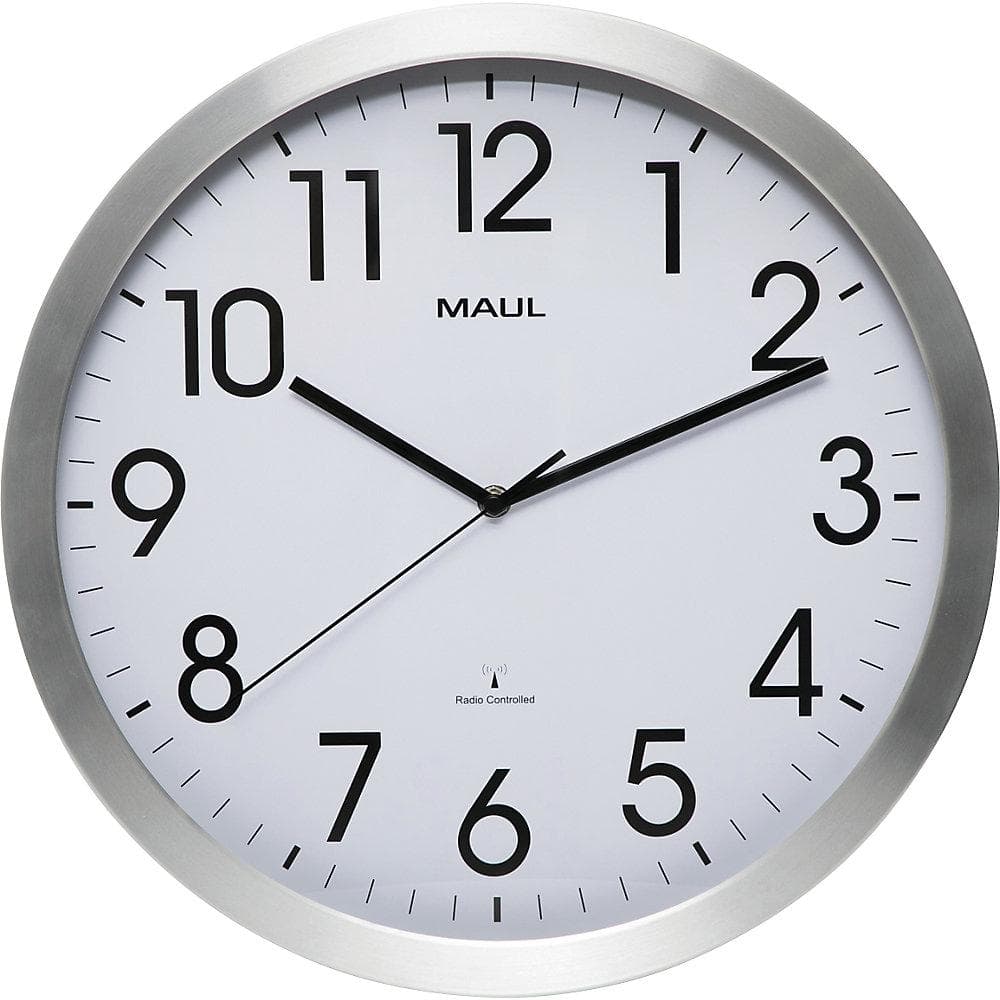 MAULmove Wanduhr Aluminium gebürstet 400mm Funkuhrwerk Silber