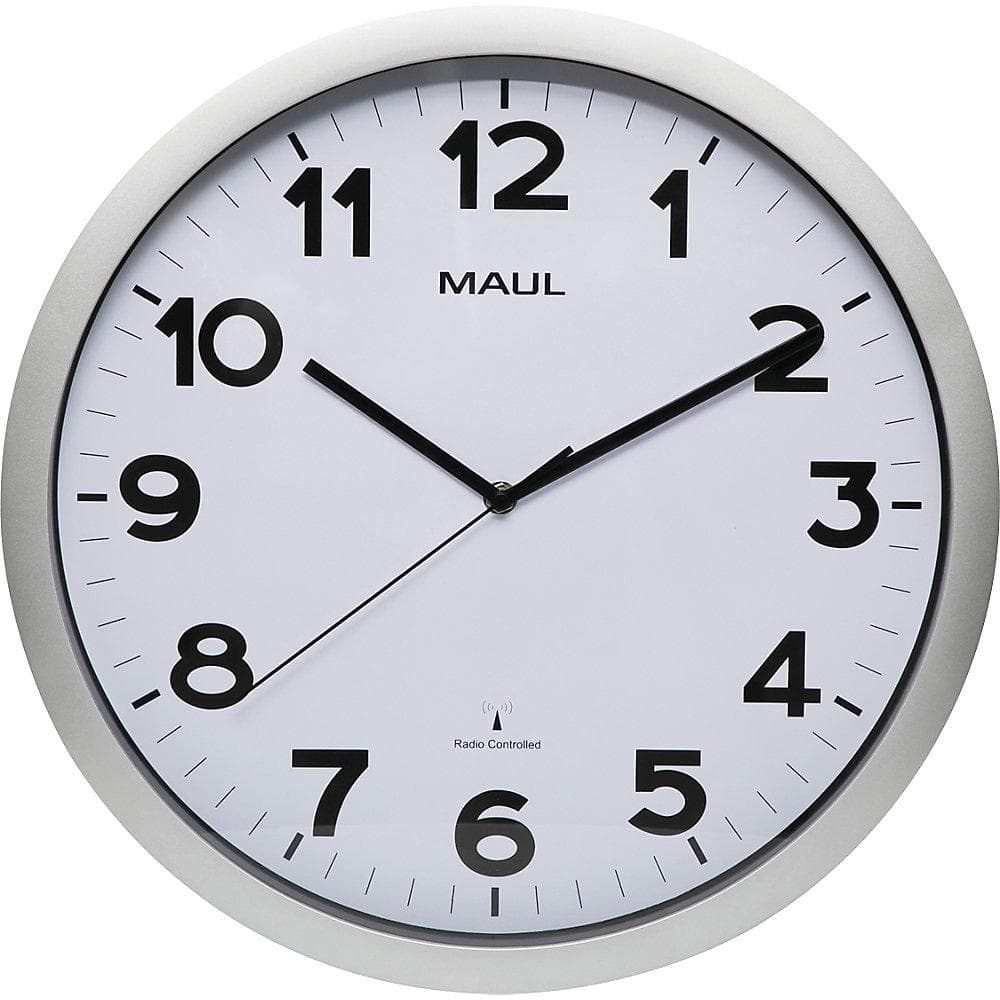 MAULstep Funk-Wanduhr 400mm Silber Weiß Kunststoff