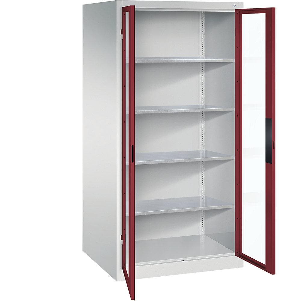 C+P Werkzeugschrank XXL mit Sichtfenster-Drehtüren, innen 4 Böden, Lichtgrau