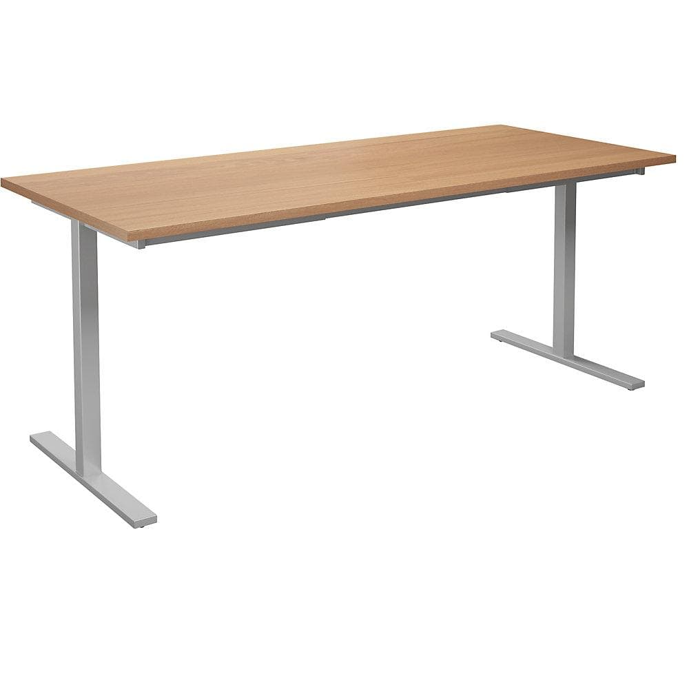 Kaiserkraft Mehrzwecktisch DUO-T mit T-Gestell und Laminatplatte Buche/Silber