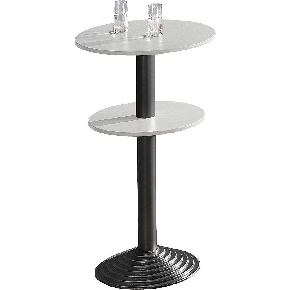 Kaiserkraft Bistrotisch mit Gusseisenfuß, 2 lichtgraue Tischplatten, schwarz