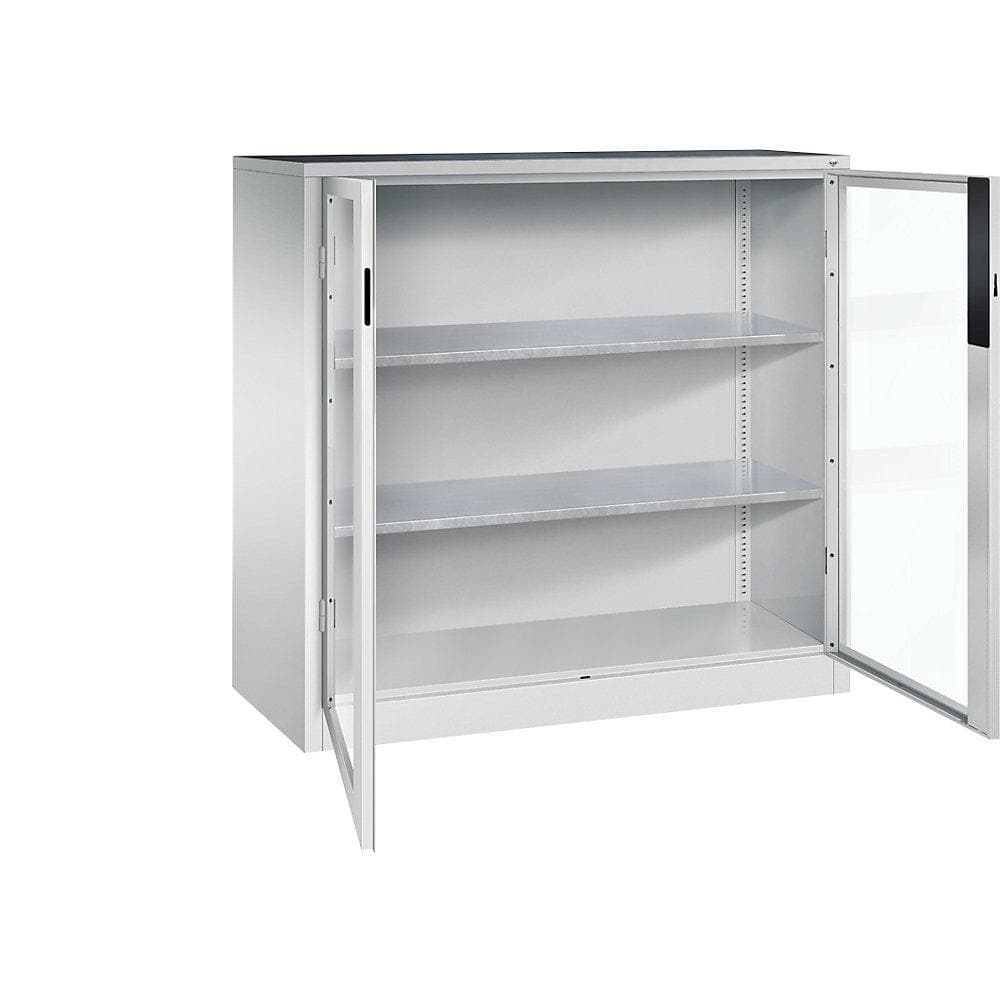 C+P Sichtfenster-Flügeltürschrank lichtgrau Stahl