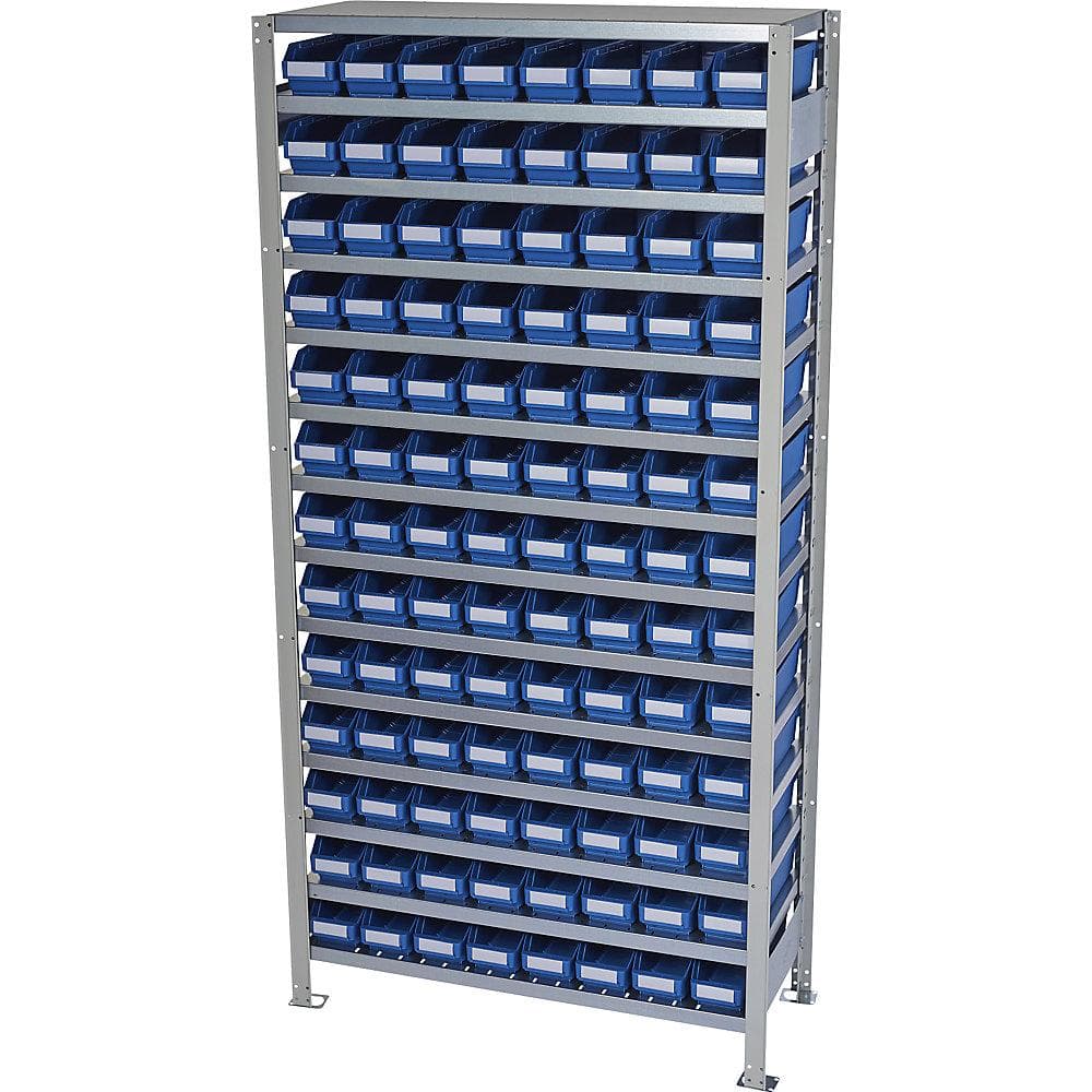 STEMO Steckregal mit 104 Kästen, 2100 mm Höhe, Grau/Blau