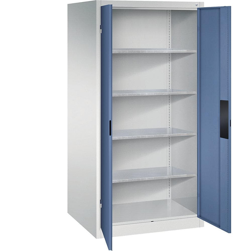 C+P Werkzeugschrank XXL mit Sichtfenster-Drehtüren, innen 4 Böden, Lichtblau/Grau