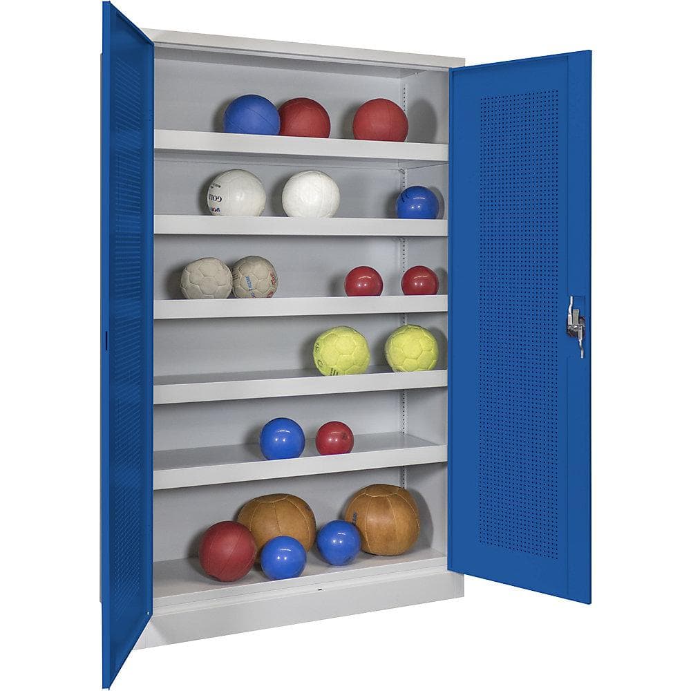 Pavoy Ball-Flügeltürschrank Stahl grau/blau mit Lochblech-Türen