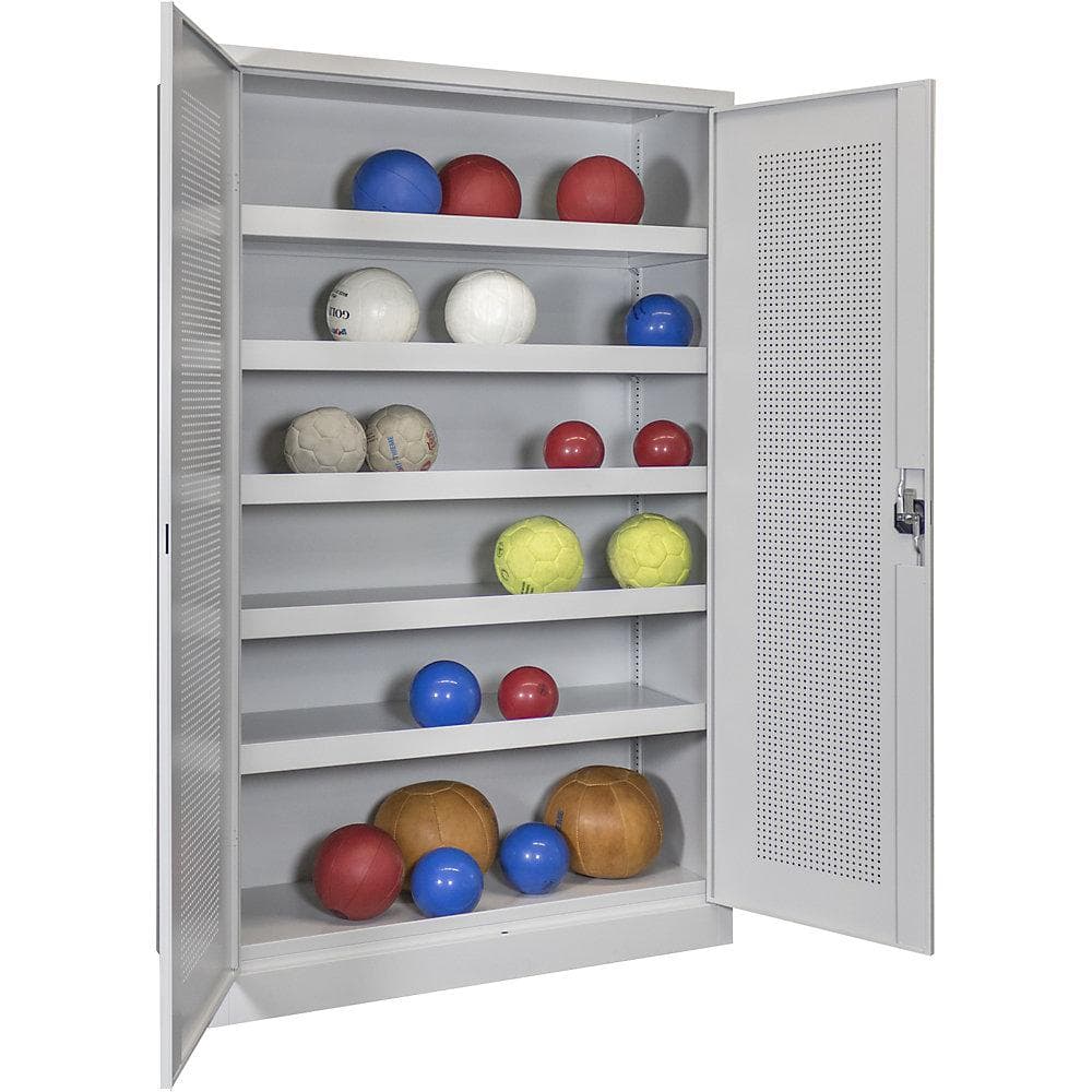 Pavoy Ball-Flügeltürschrank Grau mit Lochblech-Türen