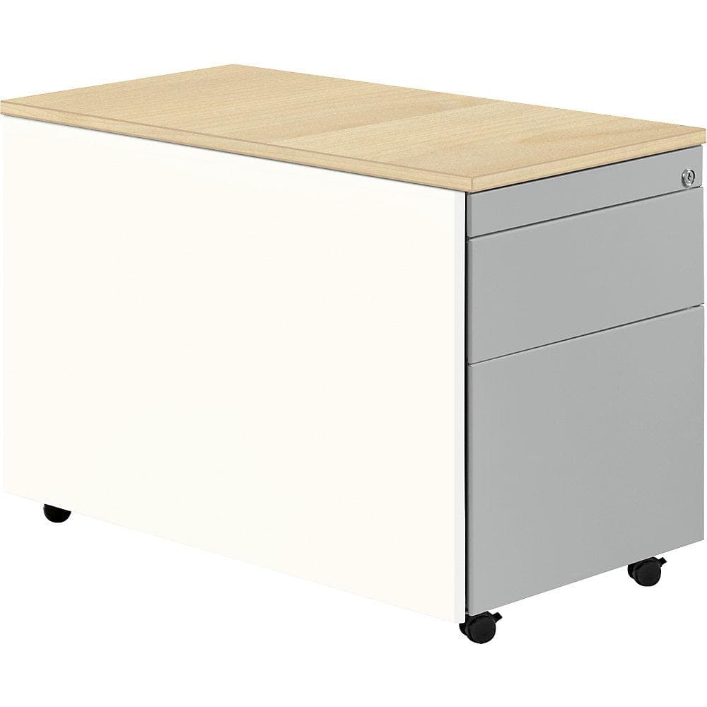 Mauser Schubladencontainer mit Rollen, 1 Materialschub, 1 Hängeregistratur, Weiß