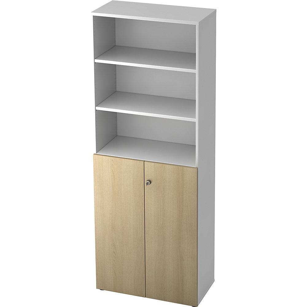 eurokraft pro Kombi-Schrank 5 Böden 2 Türen Weiß/Eiche