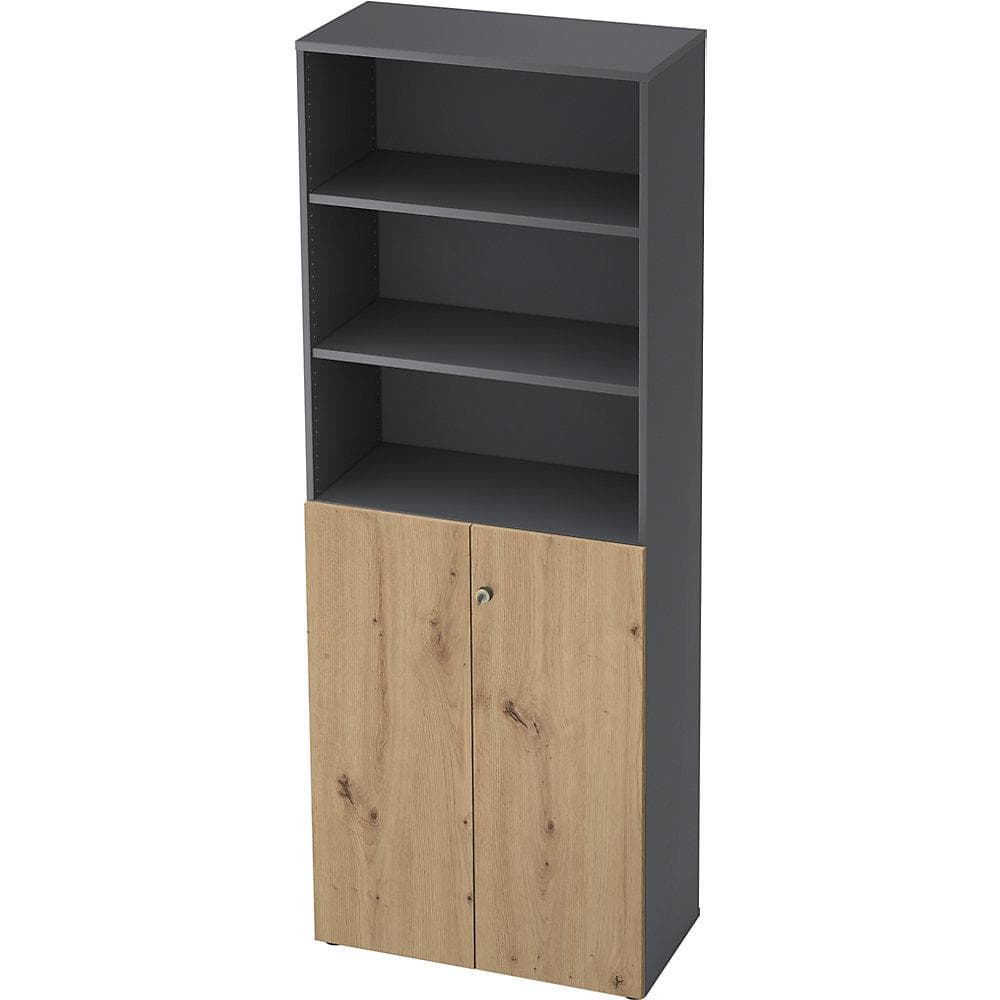 eurokraft pro Kombi-Schrank 5 Fächer 2 Türen Graphit Asteiche