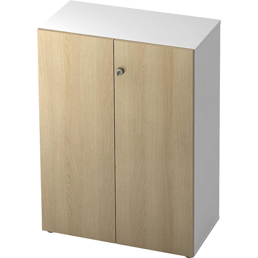 eurokraft pro Aktenschrank Flügeltüren 2 Fachböden Weiß Eiche