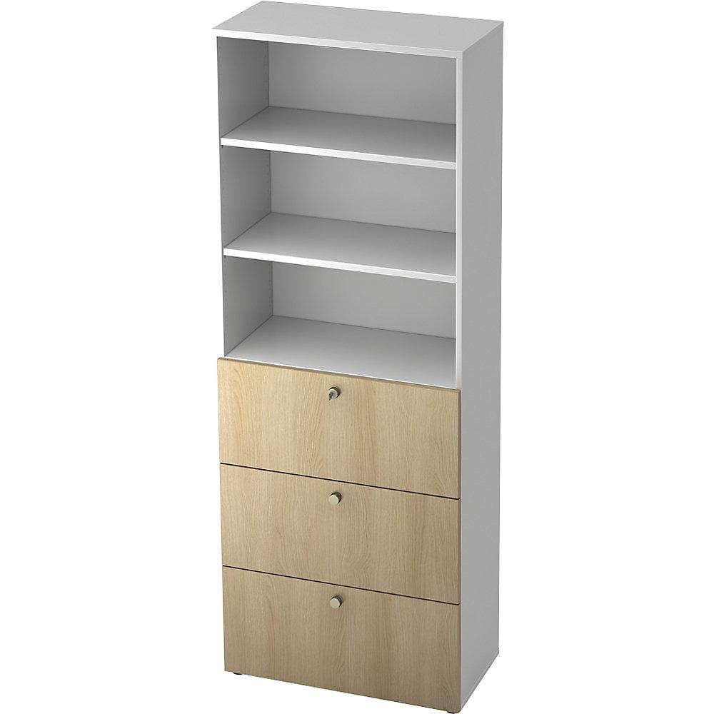 eurokraft pro Kombi-Schrank 3 Hängeregistraturschübe weiß Eiche