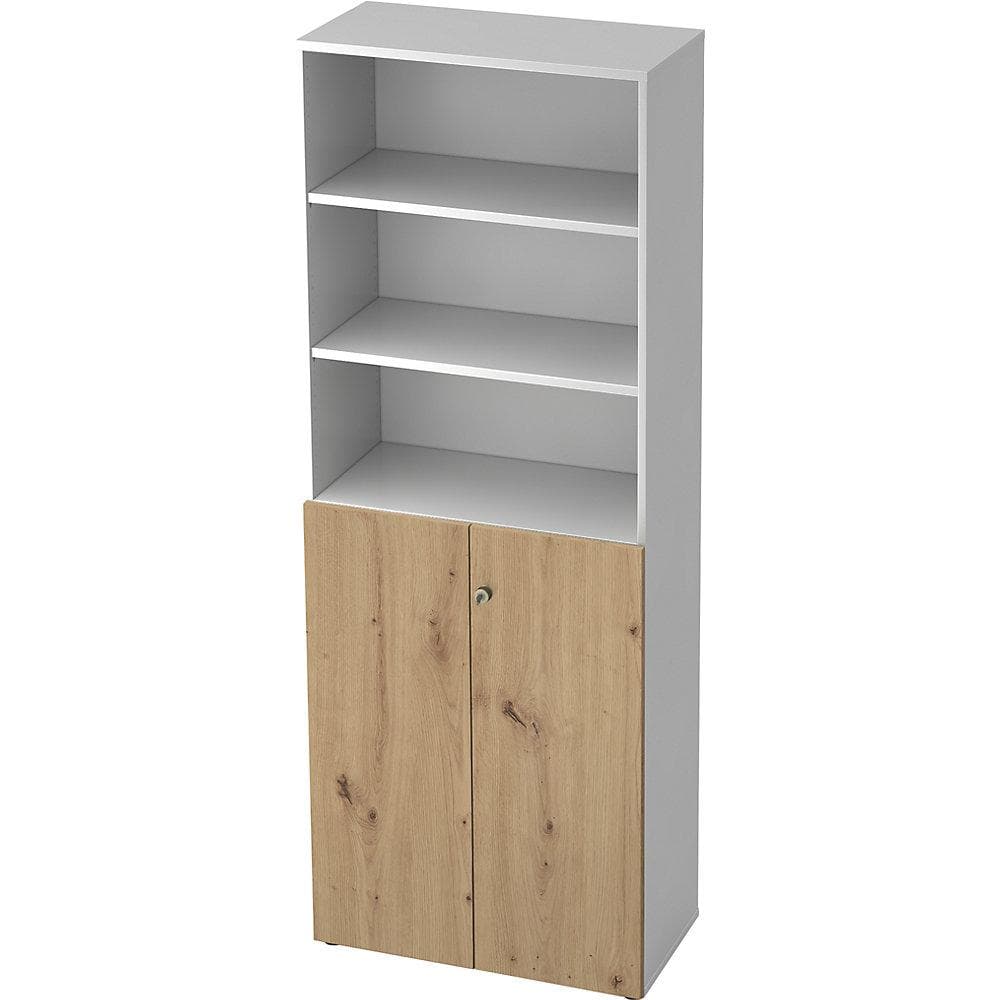 eurokraft pro Kombi-Schrank 5 Fächer 2 Türen Weiß Asteiche