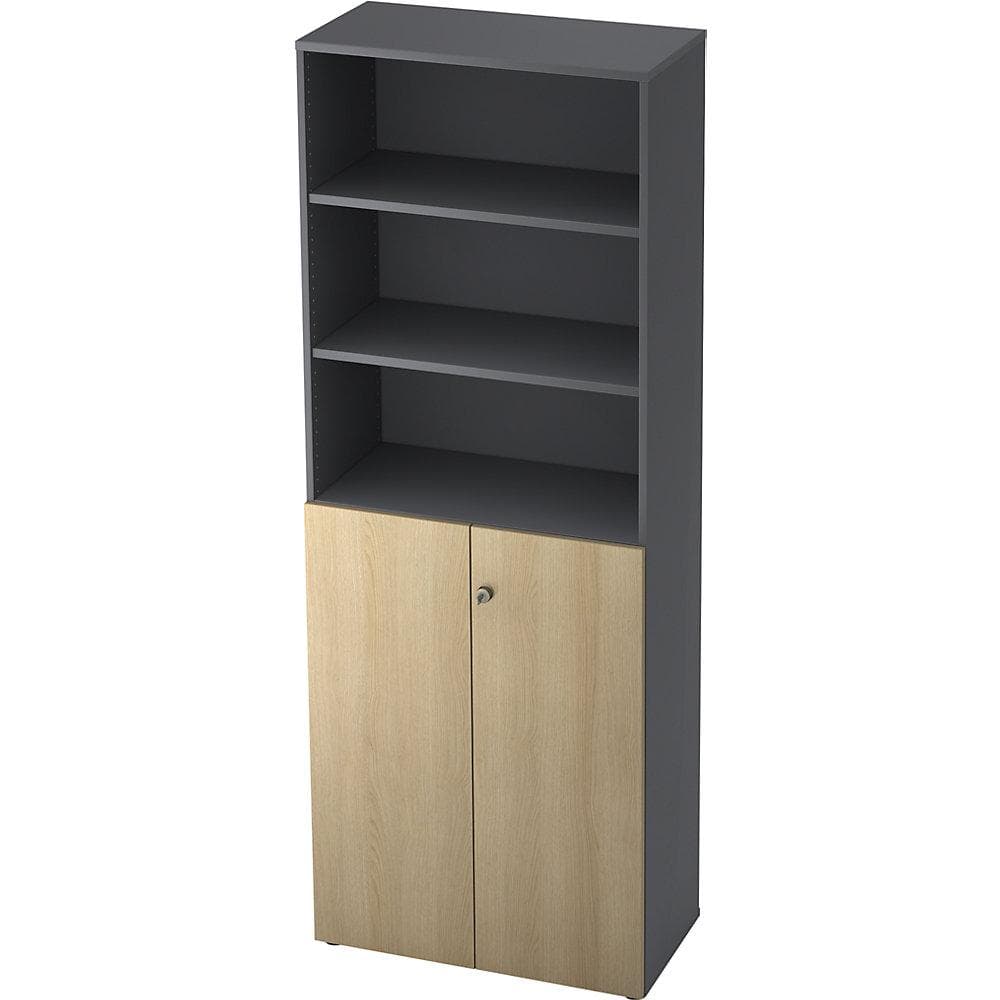 eurokraft pro Kombi-Schrank 5 Fächer 2 Türen Graphit Eiche
