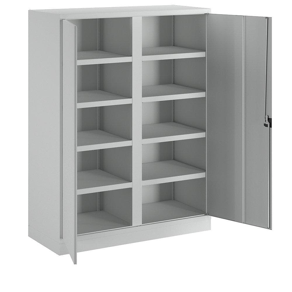 Pavoy Schwerlastschrank 1950x1470x630, Trennwand, 8 Fachböden a 120 kg, RAL 7035