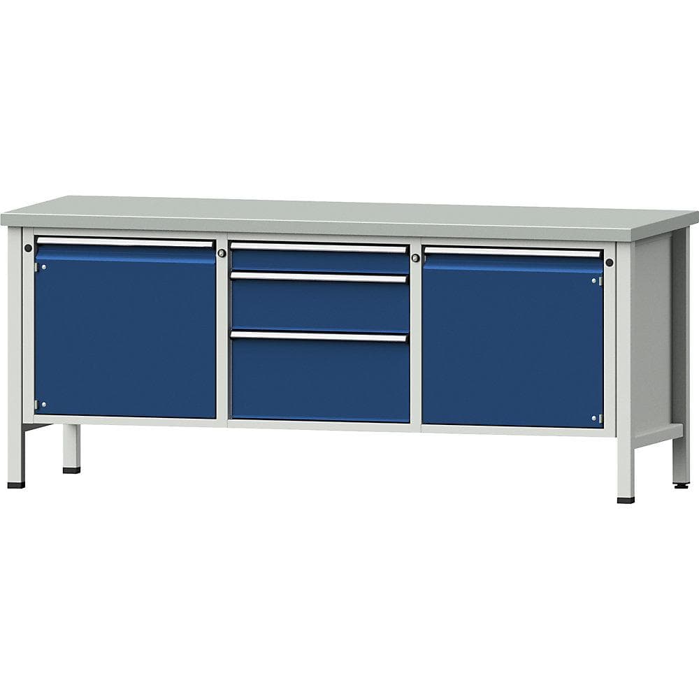 ANKE Werkbank Serie V Stahlblechbelag 2000mm 3 Schubladen Grau/Blau