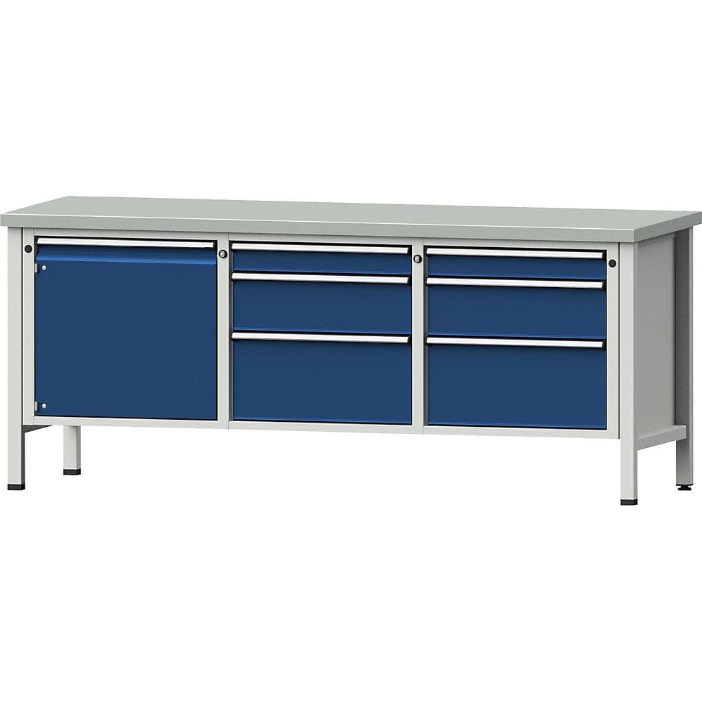 ANKE Werkbank Serie V Stahlblechbelag 6 Schubladen Grau/Blau
