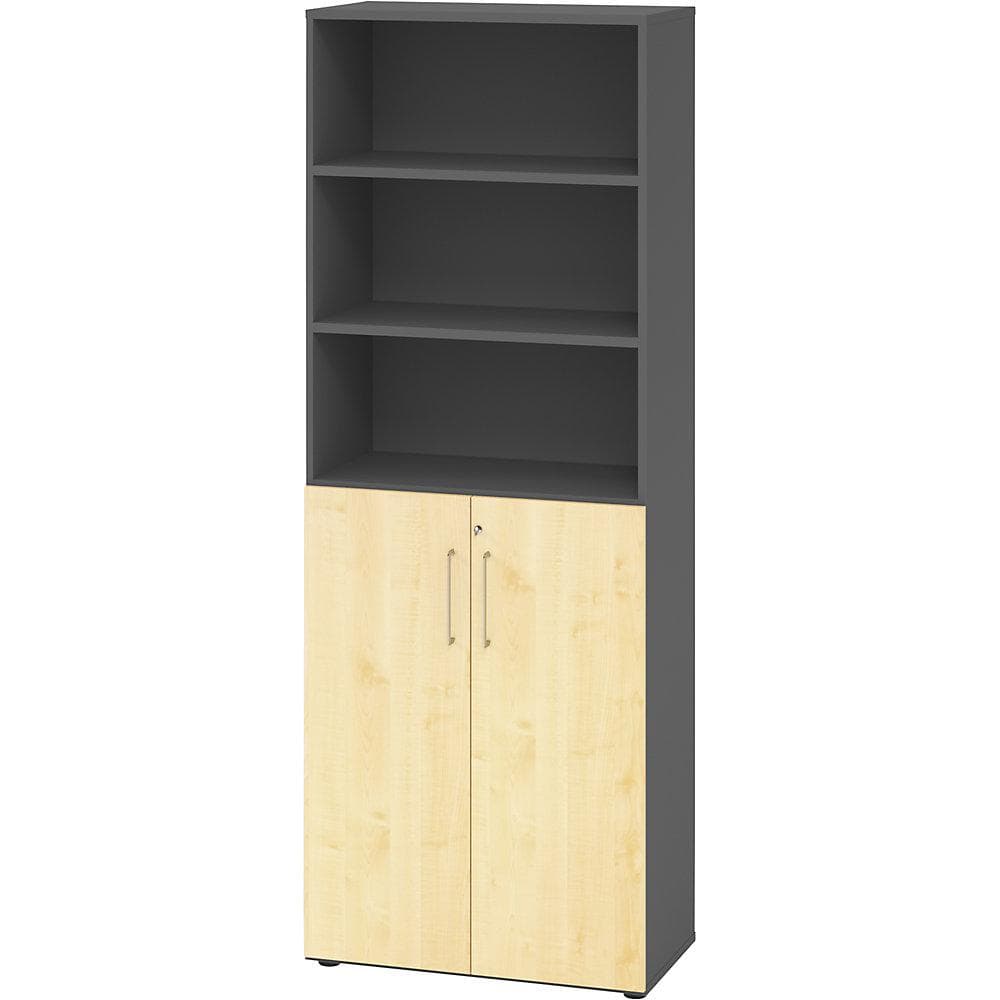 eurokraft pro Büroregalschrank 5 Fächer graphit / Ahorn-Dekor