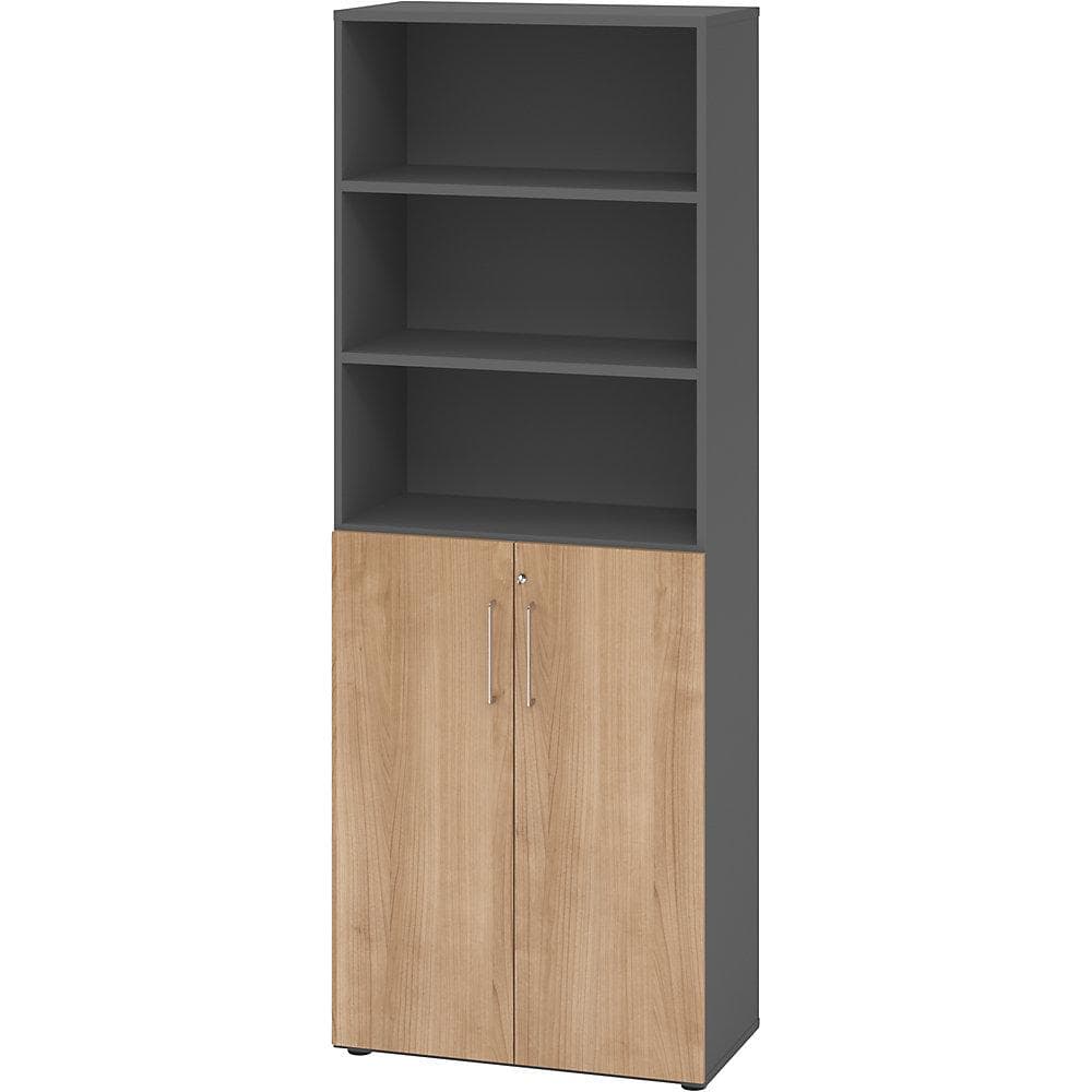 eurokraft pro Büroregalschrank 5 Böden graphit/Nussbaum