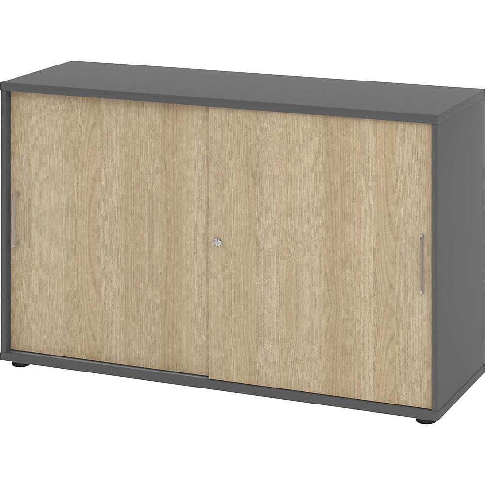 eurokraft pro Schiebetürenschrank Graphit/Eiche verschließbar