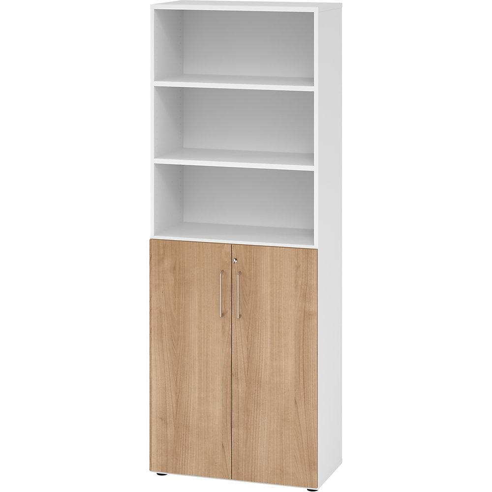 eurokraft pro Büroregalschrank Weiß/Nussbaum 5 Fächer verschließbar