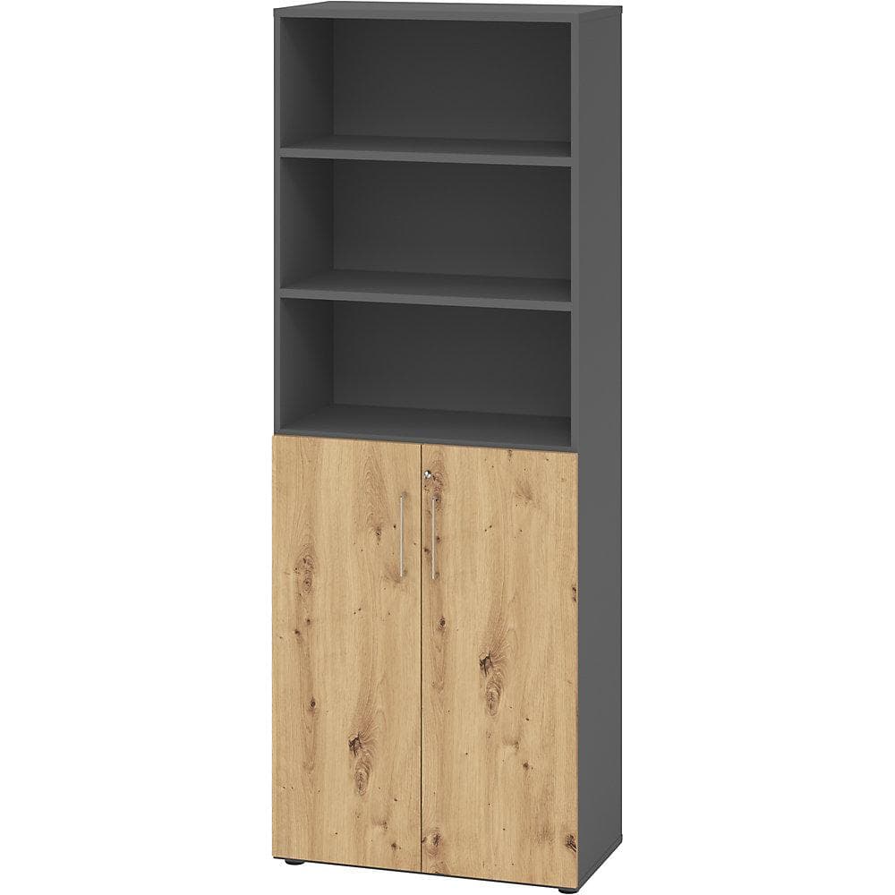 eurokraft pro Büroregalschrank 5 Fächer Graphit/Asteiche