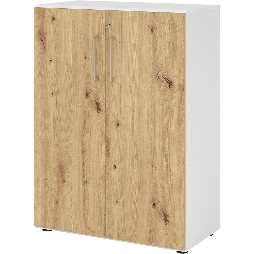 eurokraft pro Büroschrank 800mm Weiß Asteiche 2 Türen