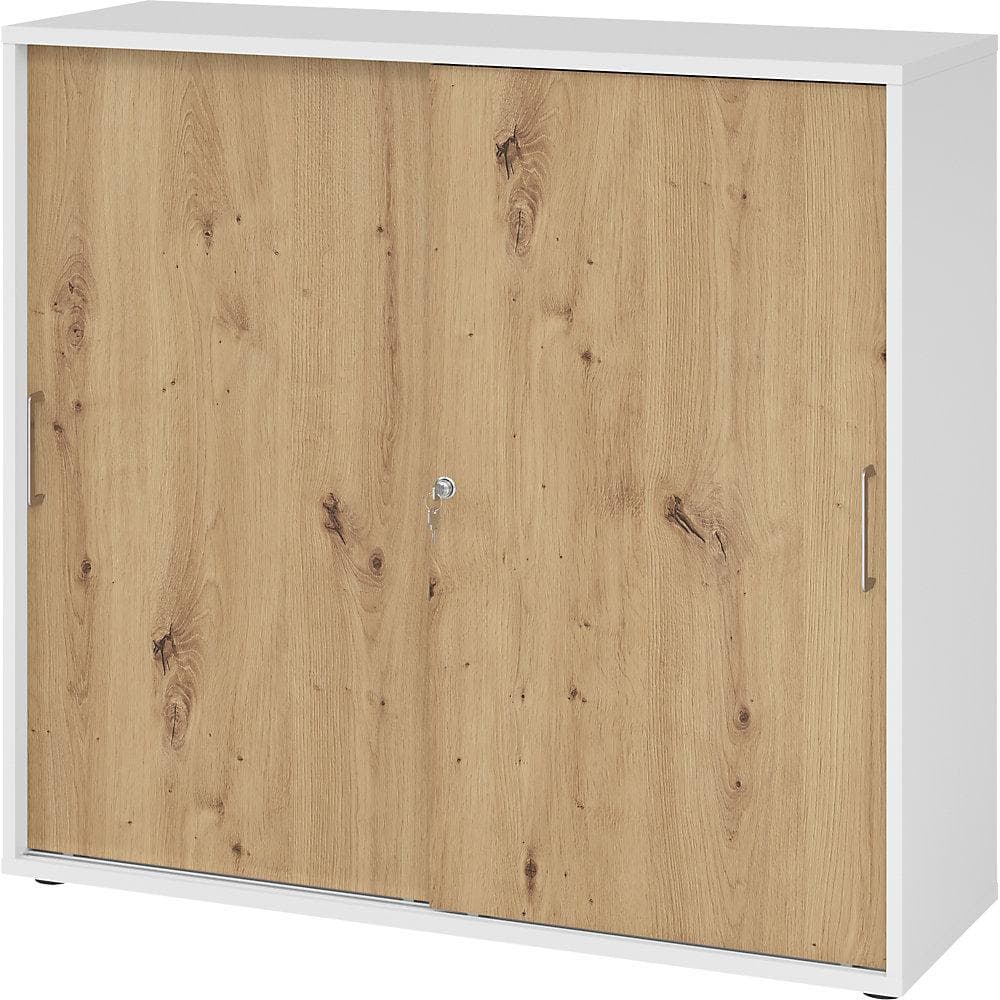 eurokraft pro Schiebetürenschrank 1200mm Weiß Asteiche