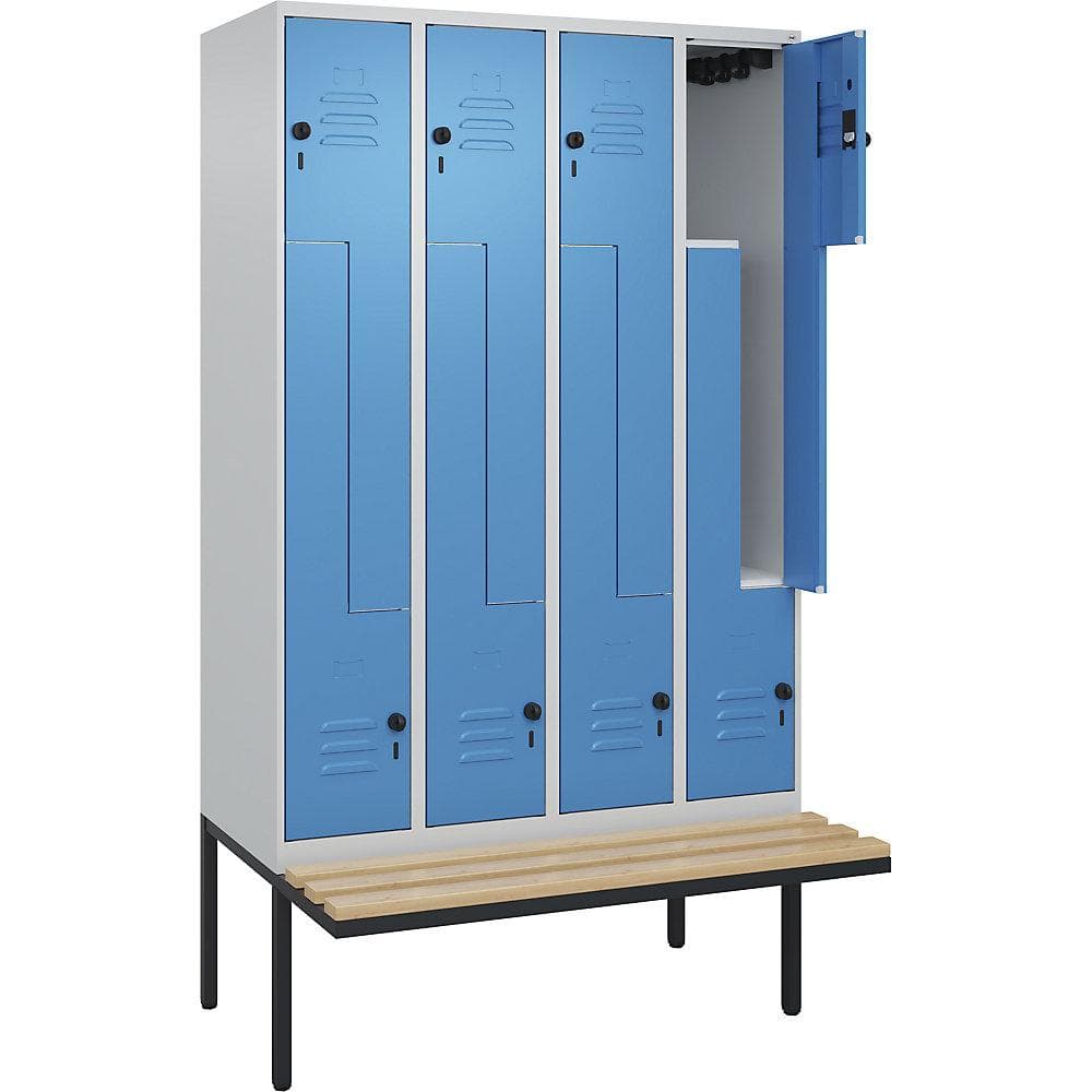 C+P Z-Spind Classic PLUS Sitzbank lichtgrau/blau mit Buche-Holz
