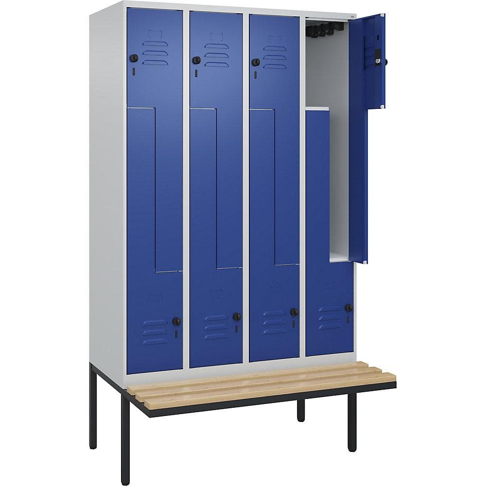 C+P Z-Spind Classic PLUS Sitzbank Stahl Buche lichtgrau enzianblau