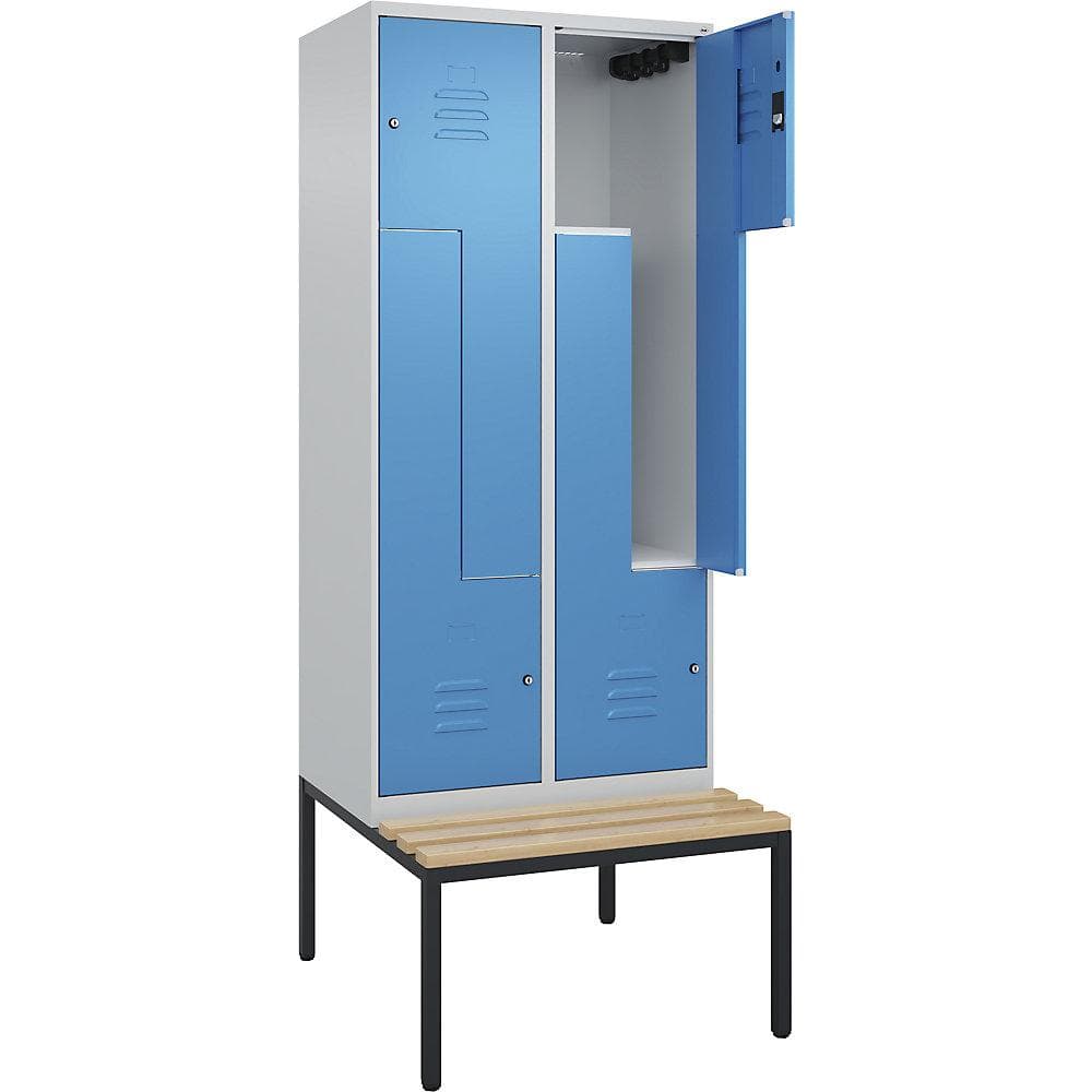 C+P Z-Spind Classic PLUS Garderobenschrank mit Sitzbank lichtgrau/blau