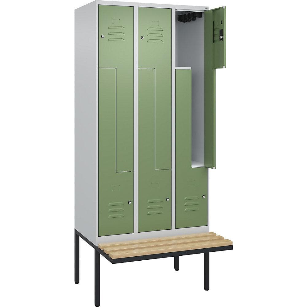 C+P Z-Spind Classic PLUS Sitzbank 3 Abteile lichtgrau/resedagrün