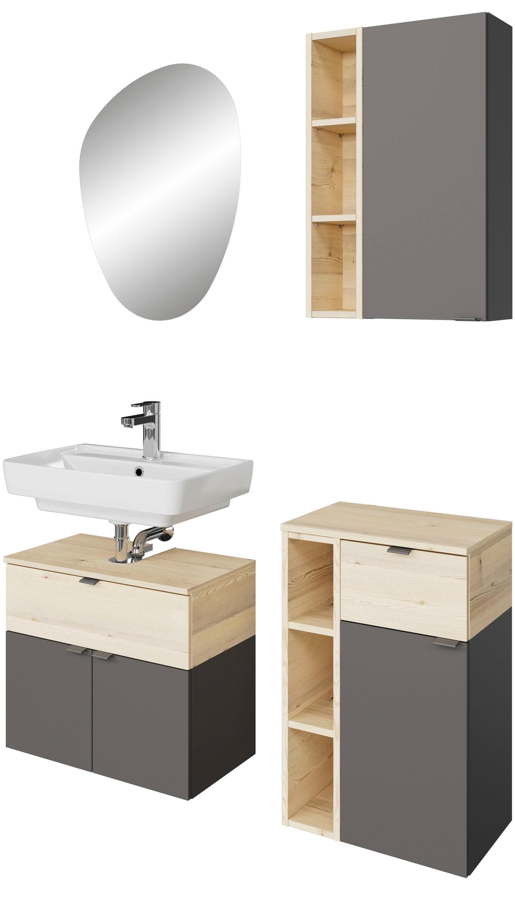 Badmöbel-Set SAPHIR "Quickset 394" Quarzgrau Matt