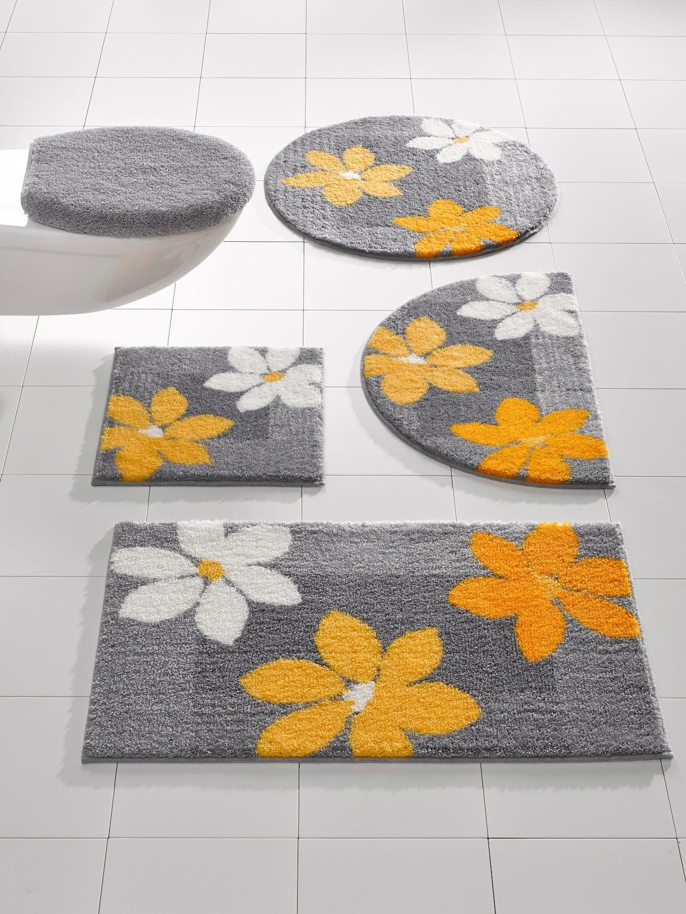 Badematte Grund Gelb Geblümt