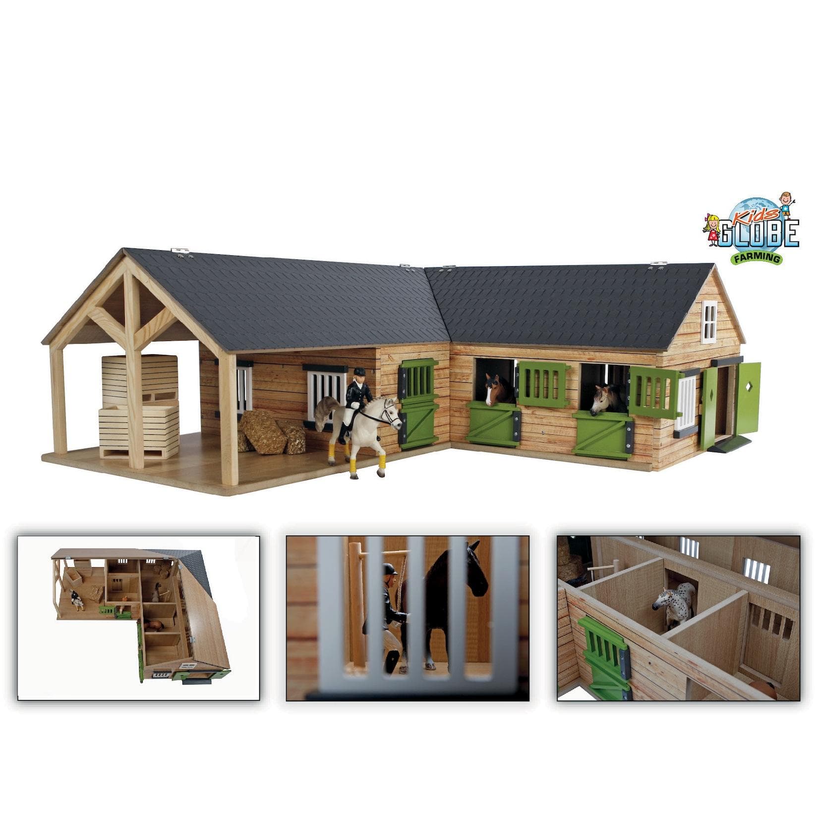 Kids Globe Farming Pferdehof Holz 1:24 mit 3 Boxen
