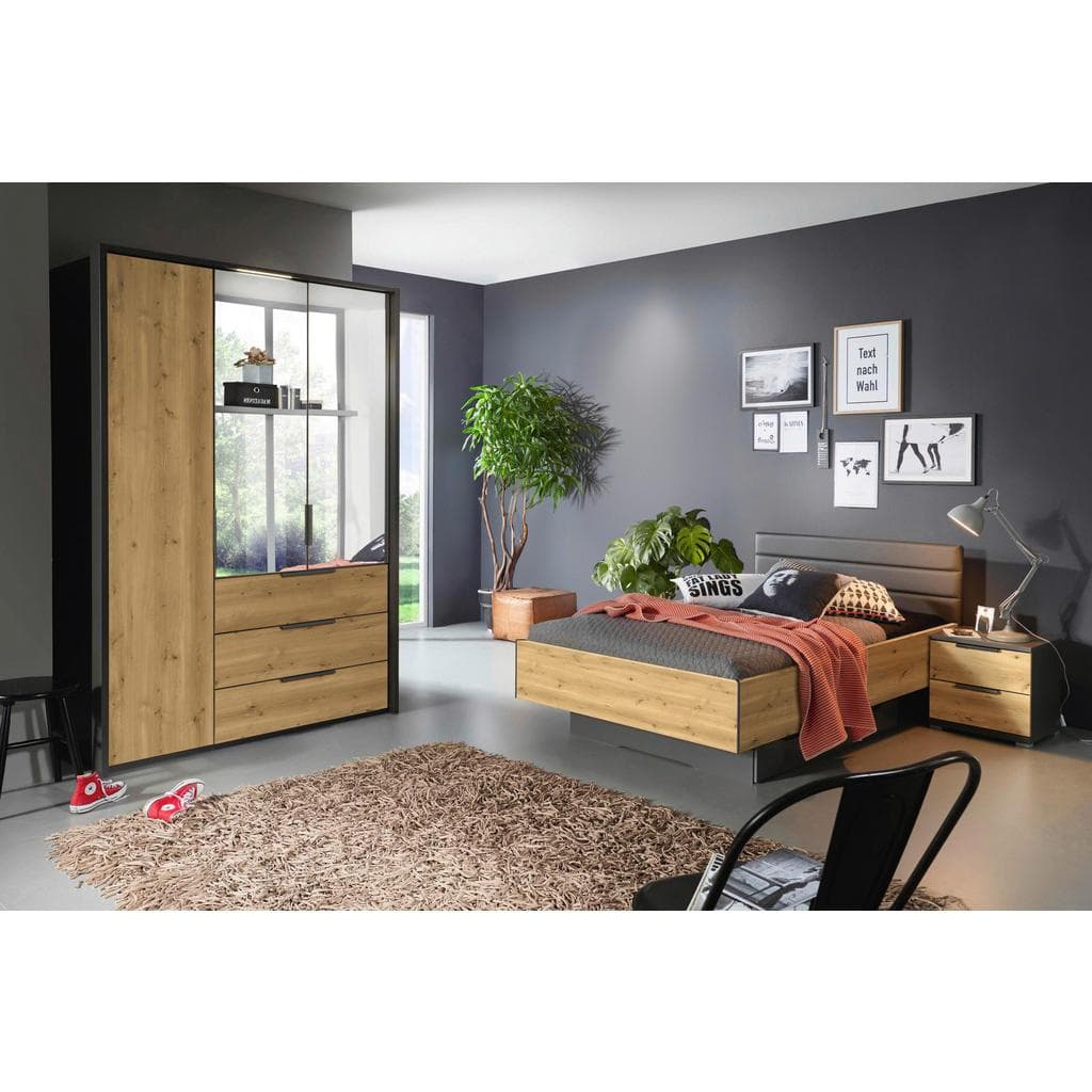 Xora Jugendzimmer Graphit Eiche Textil Holzwerkstoff 3-teilig 4 Fächer 120x200 cm