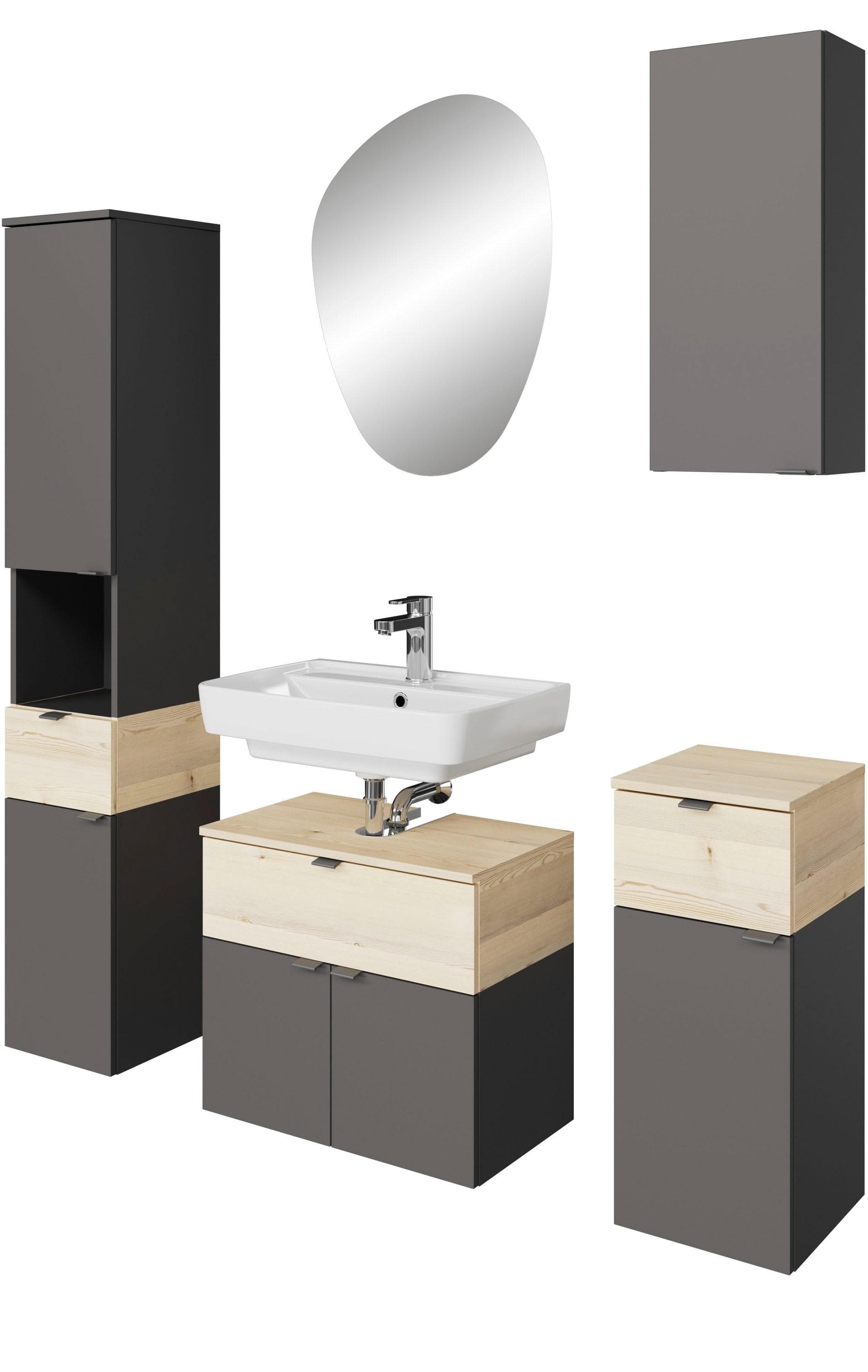 Badmöbel-Set SAPHIR Quickset 394 Grau LED Spiegel Softclose