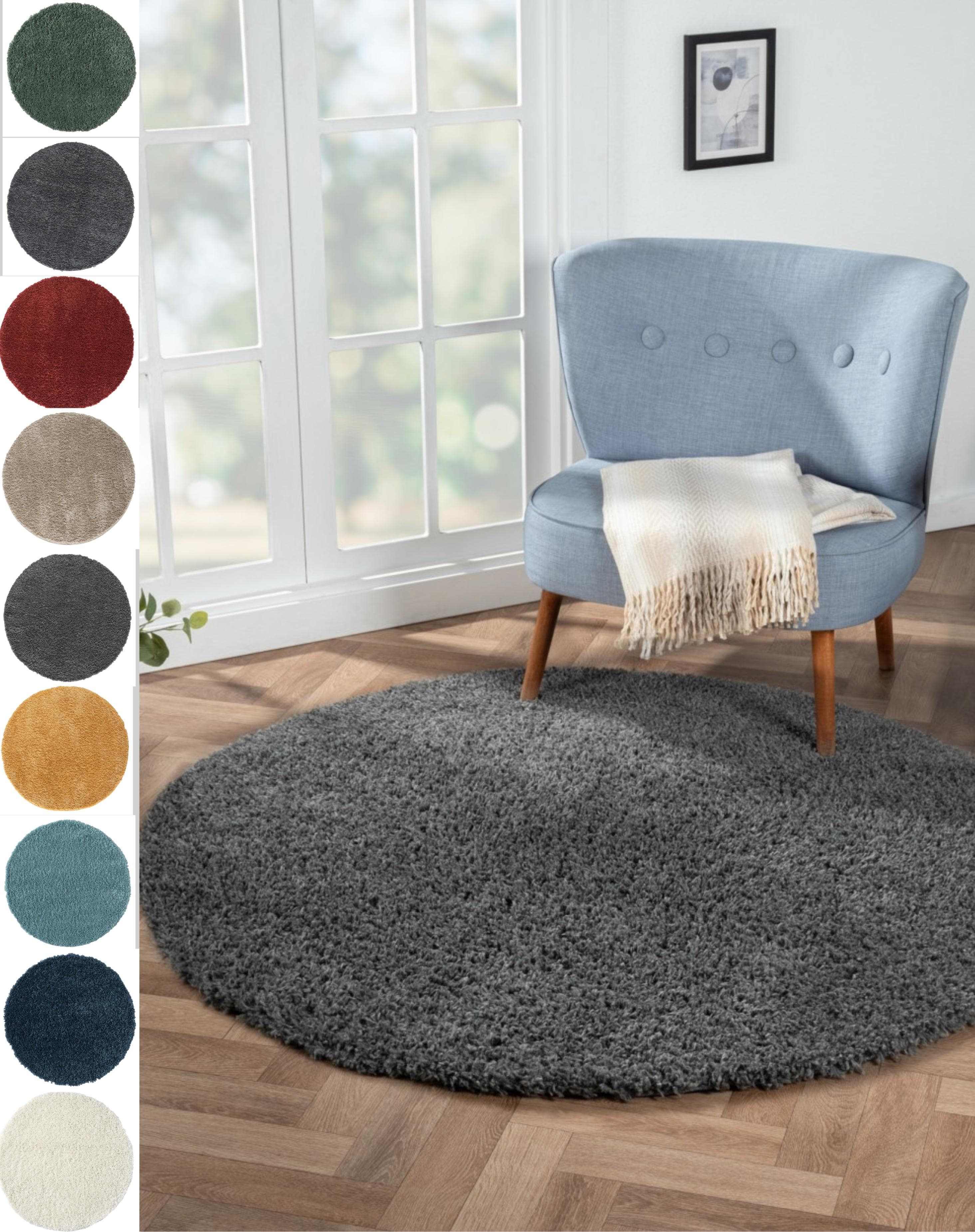 My Flair Hochflor-Teppich My Shaggy Grau Rund 150cm