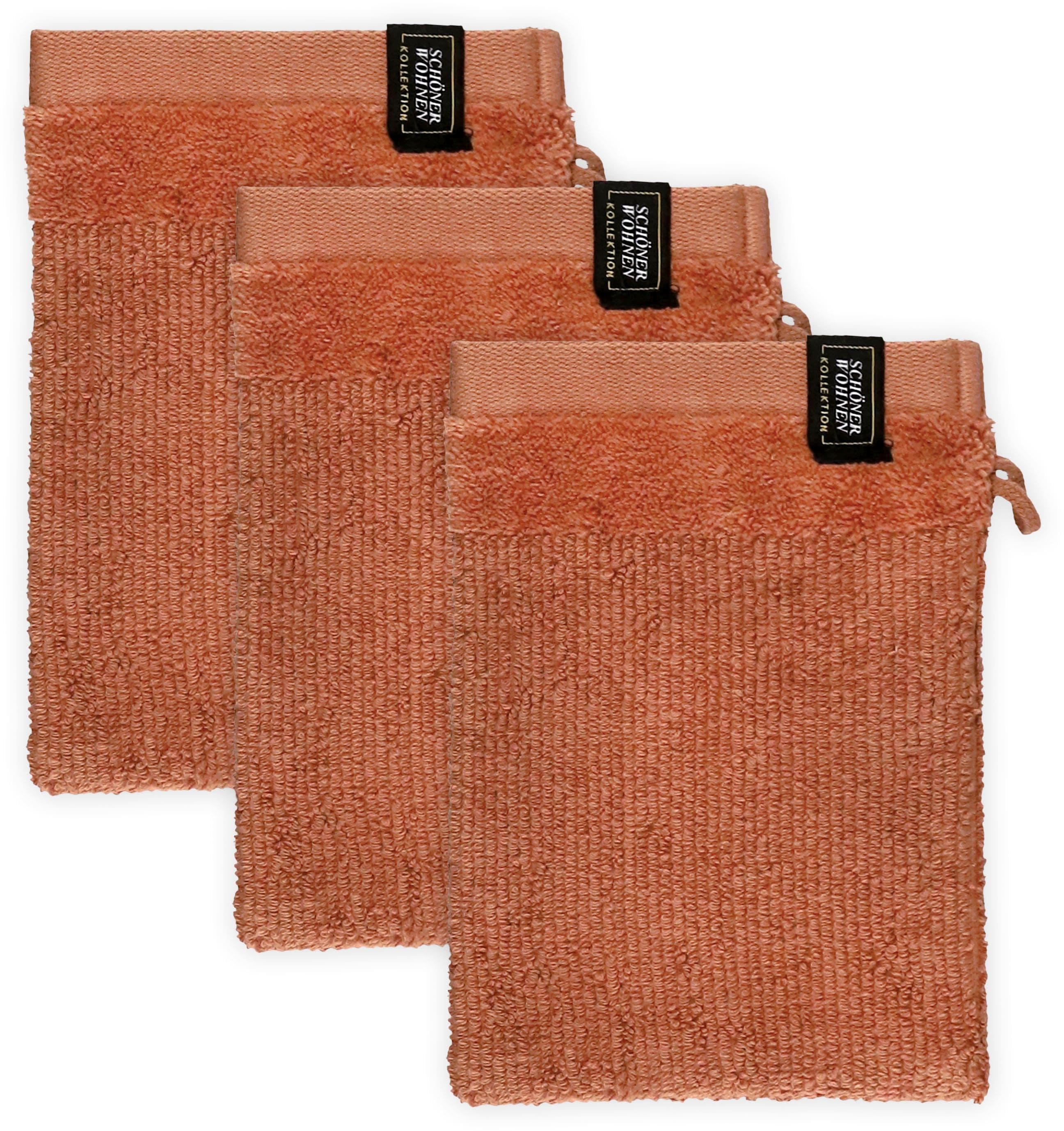 SCHÖNER WOHNEN Waschhandschuh Sense Rostbraun 3er Set Frottee