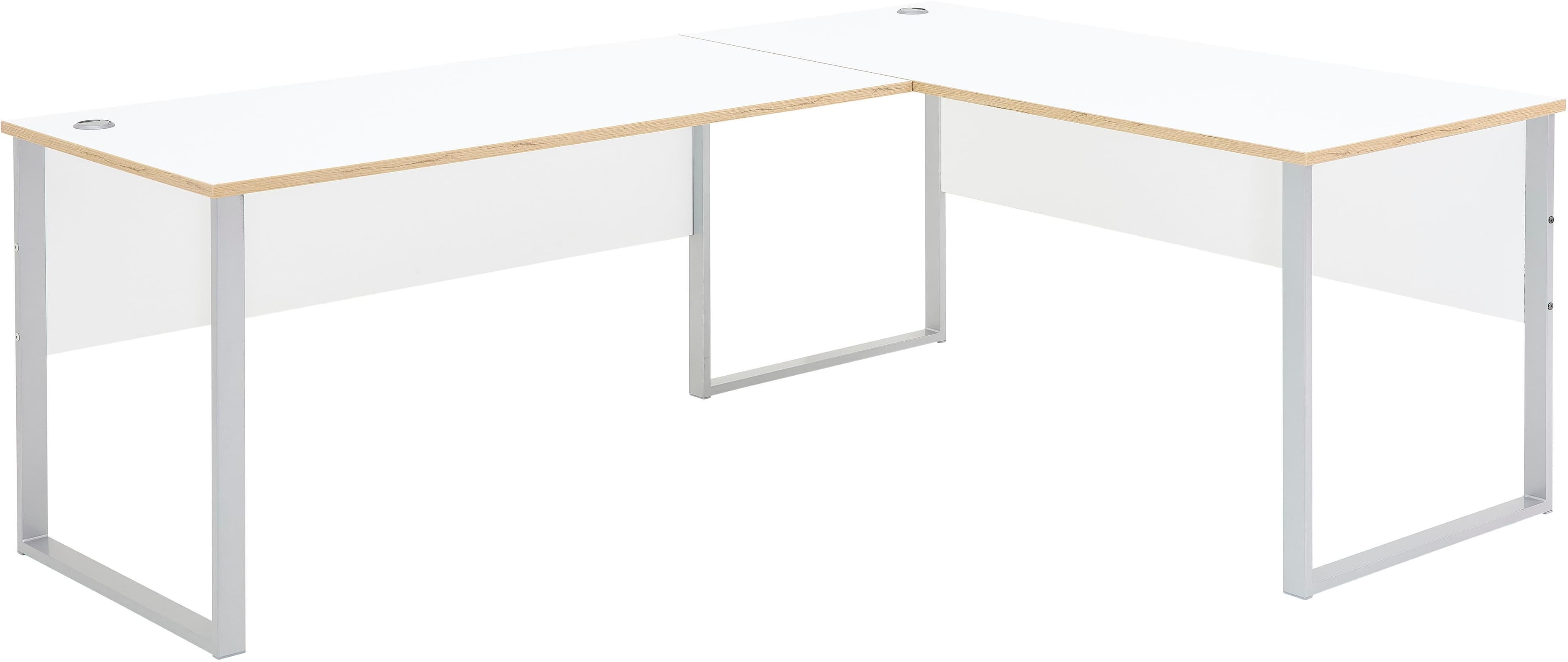 Innostyle Memphis Eckschreibtisch 223x77x170cm, Weiß, Artisan Eiche, Silber, Soft Touch Oberfläche