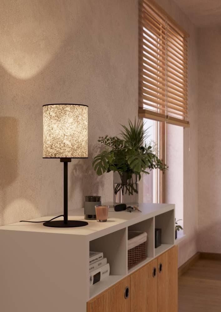 EGLO Tischleuchte Butterburn Stahl und Textil Nachttischlampe Schwarz Beige Grün