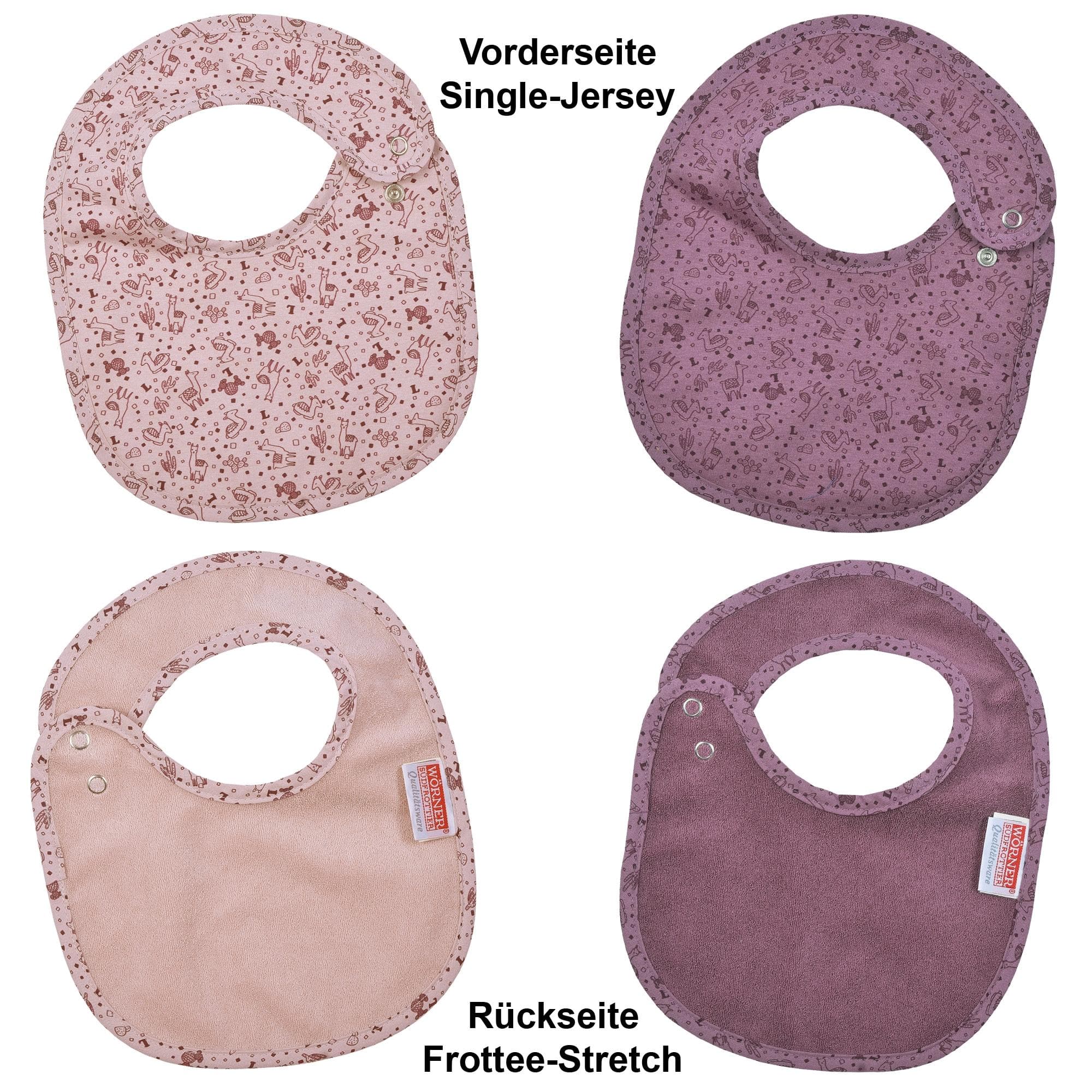 Lätzchen WÖRNER Lamas rosa 2er-Set Druckknopf-Lätzchen 22x29 cm