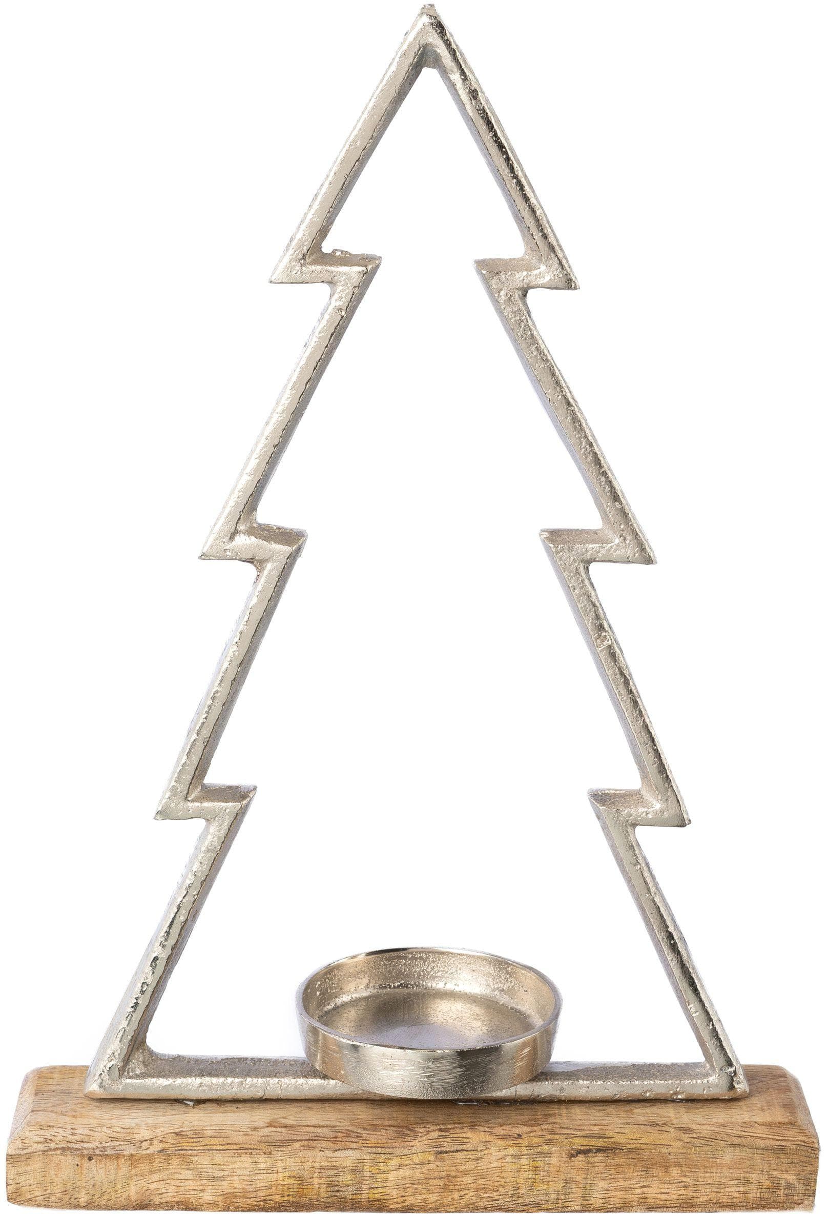 Teelichthalter CREATIV DECO "Weihnachtsdeko" Silberfarben Mangoholz