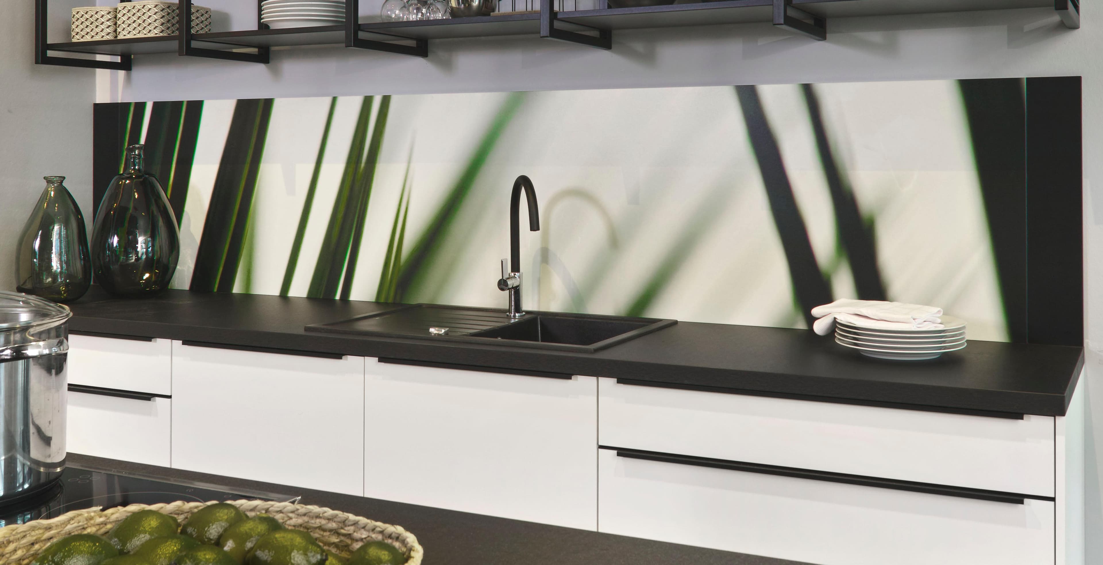 Küchenrückwand EXPRESS KÜCHEN "Gräser" Grün Weiß Holzwerkstoff