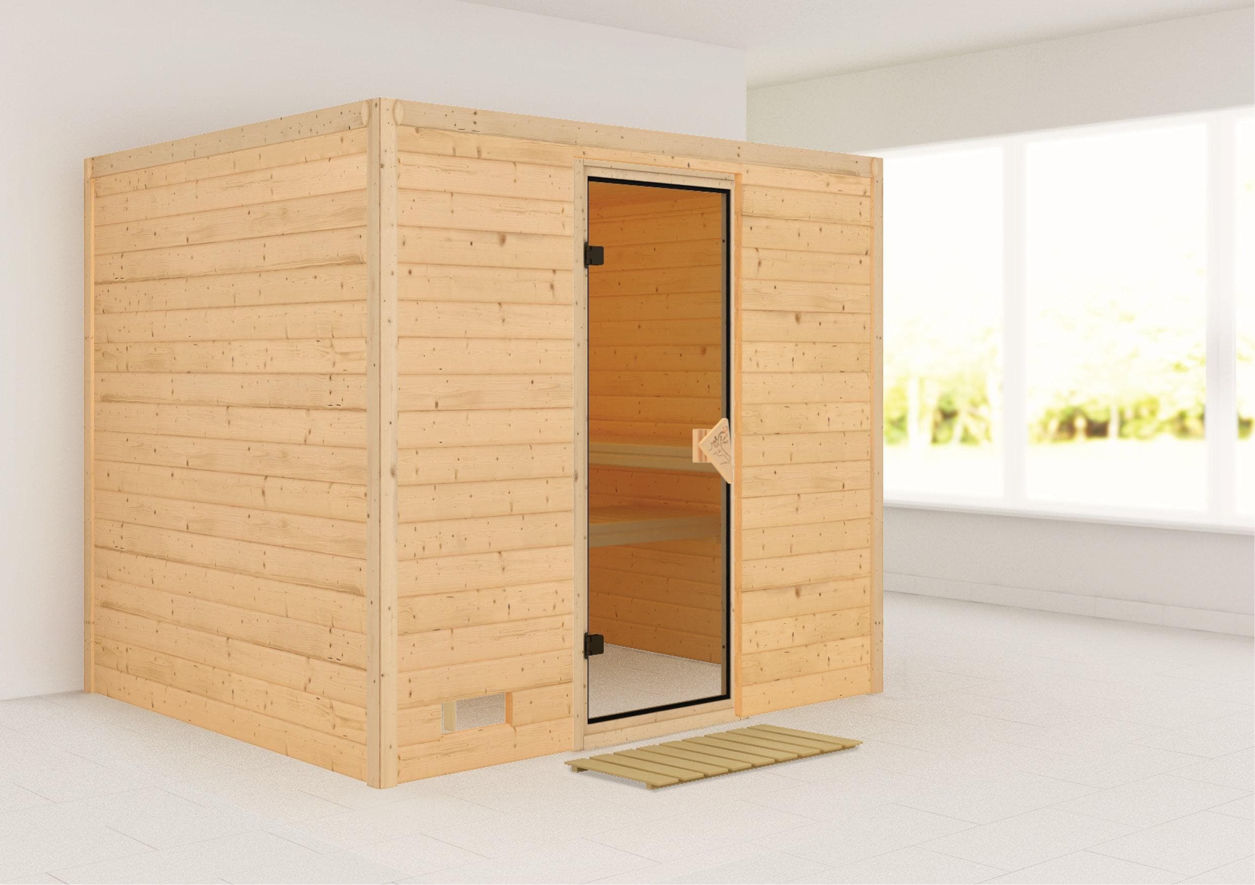 Sauna KARIBU "Soraja" Beige Flachdach 4 Personen