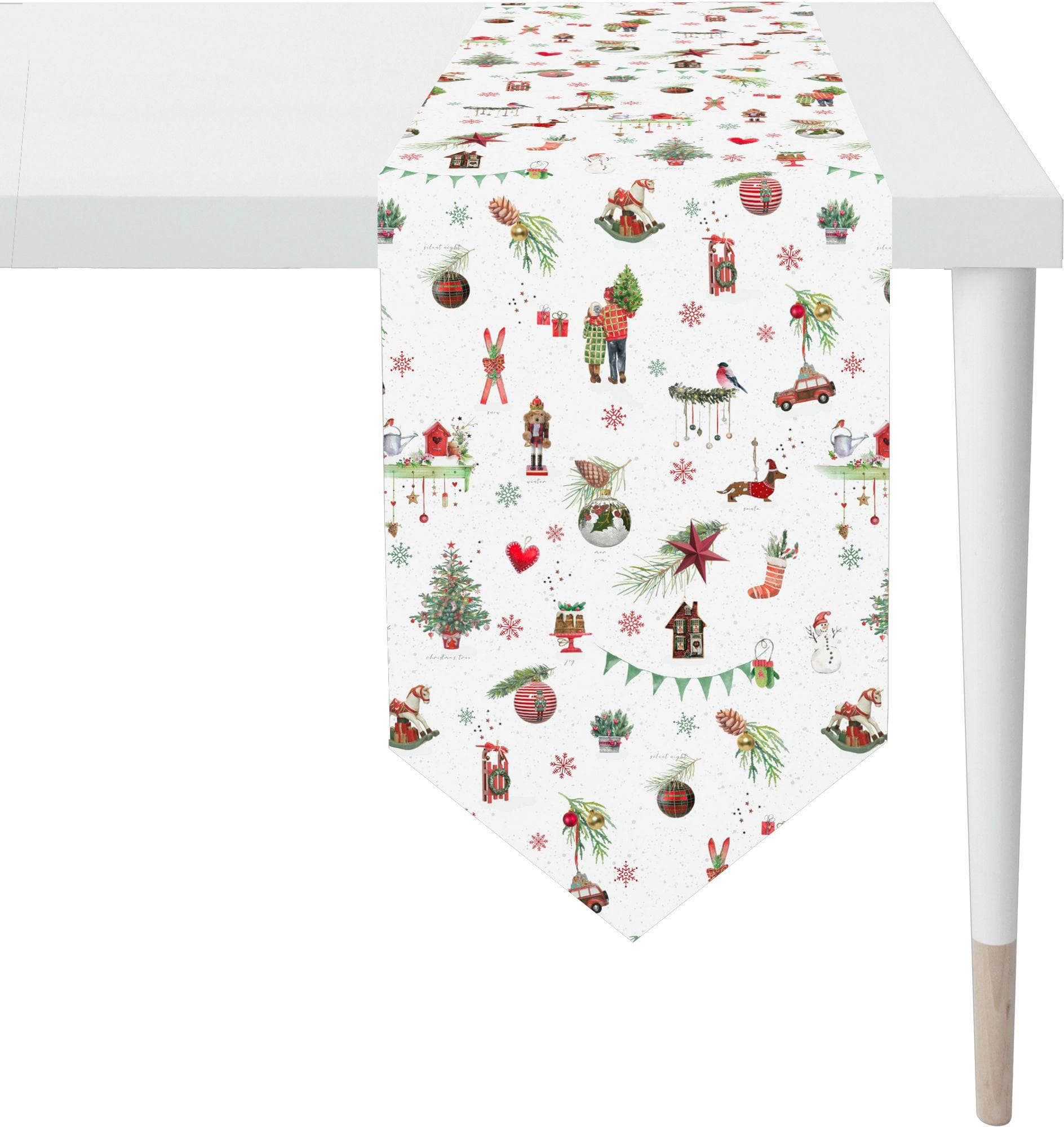 APELT Tischband 6200 WINTERWELT Weihnachtsdeko Weiß/Bunt 175x32 cm